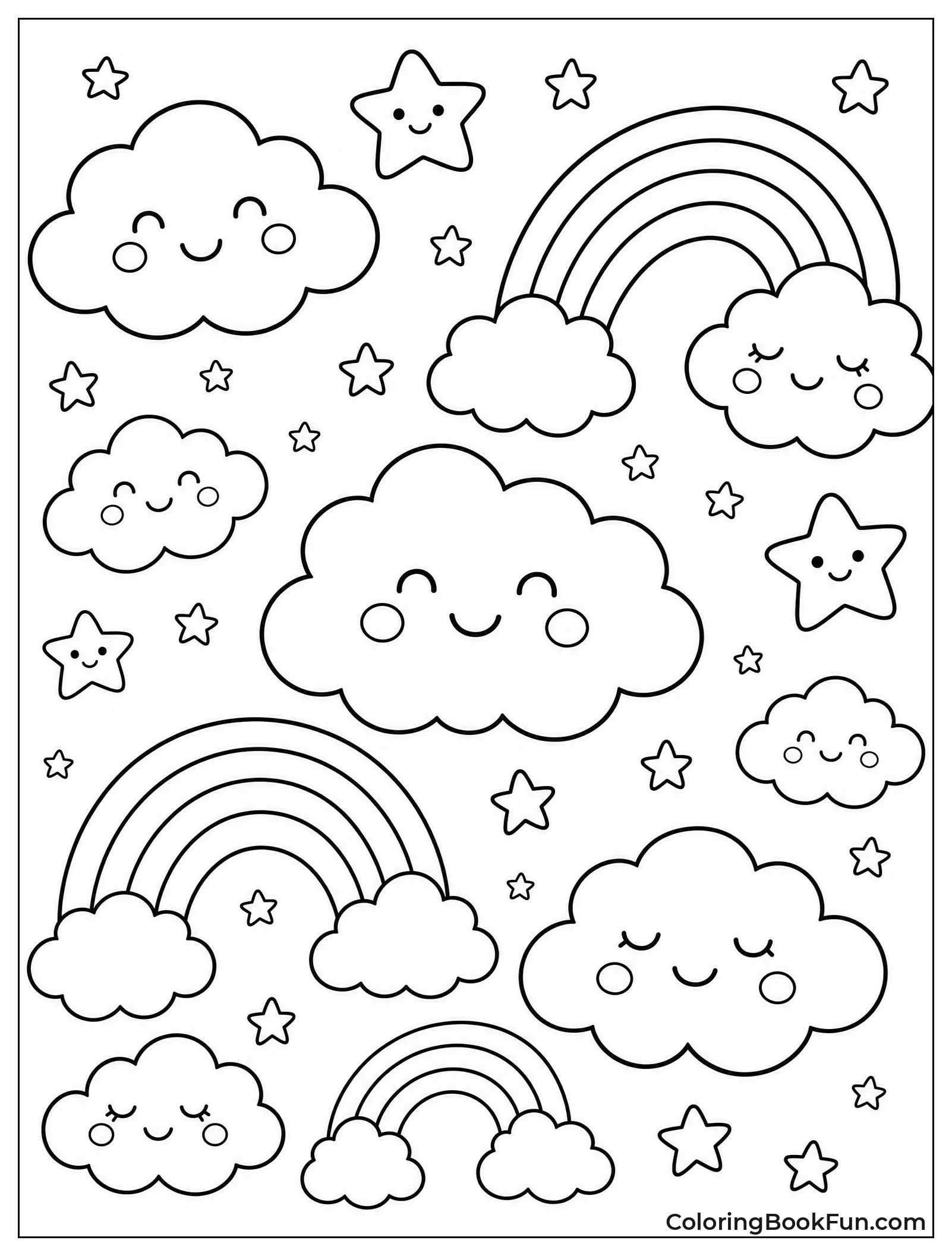 Smiling Clouds with Tiny Stars