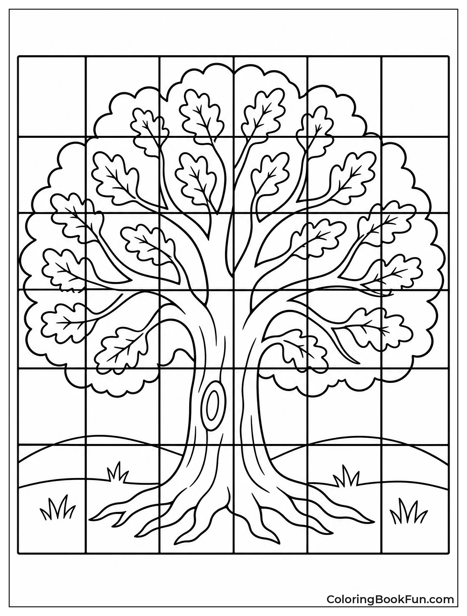 Pixel Grid Forming an Oak Tree