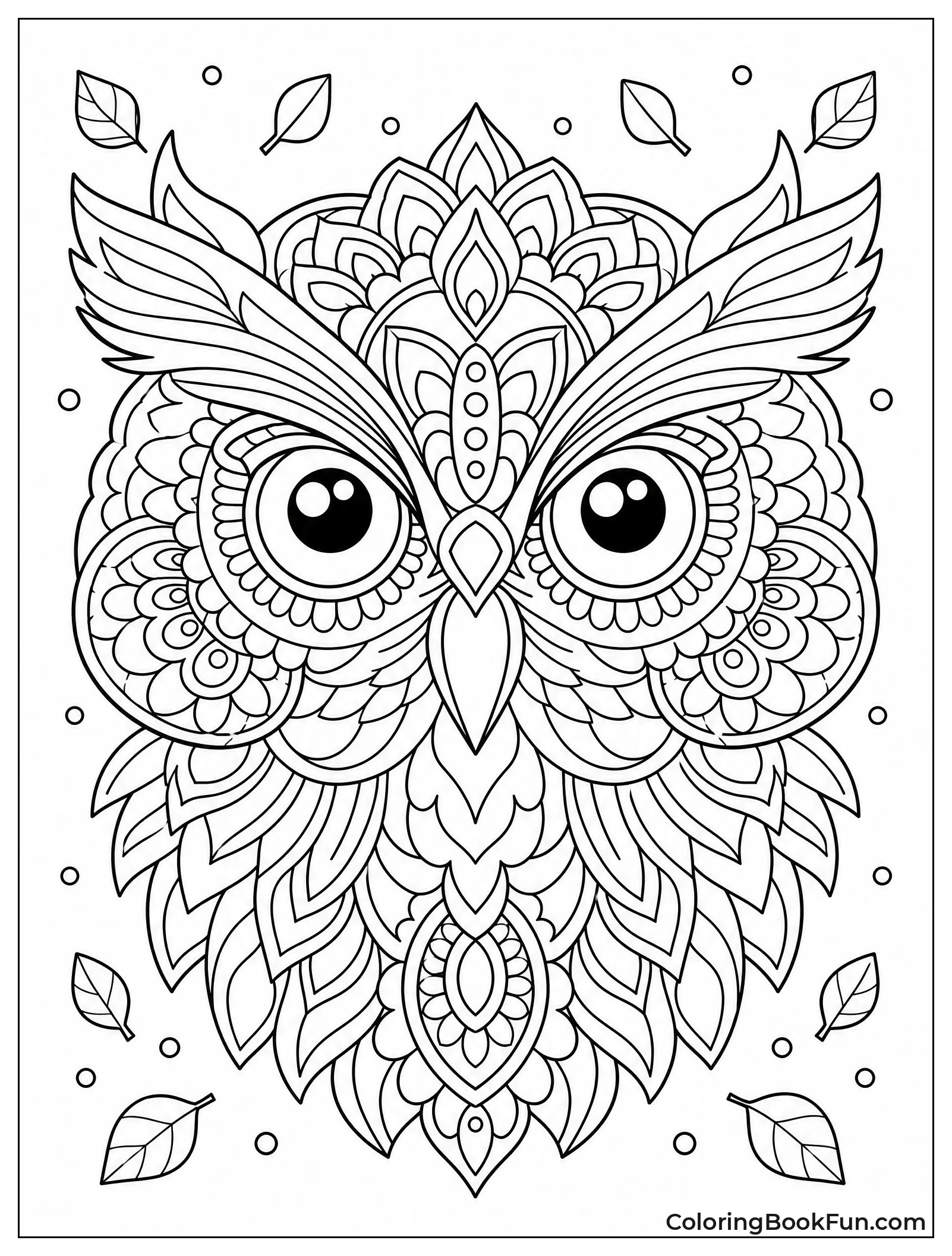 Symmetrical Owl with Detailed Feathers