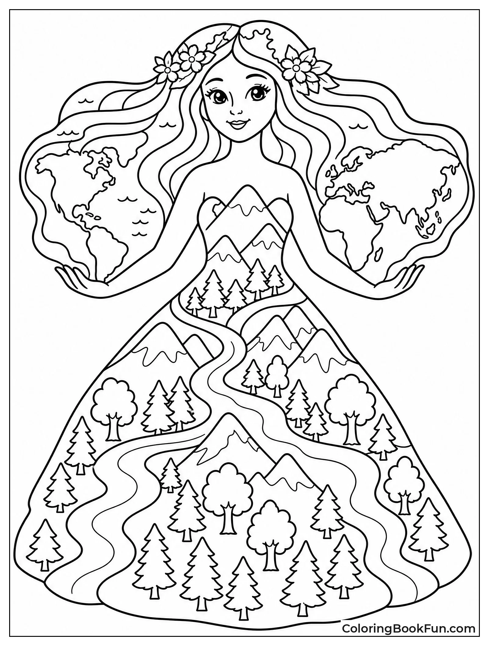 Mother Earth with Flowing River Hair