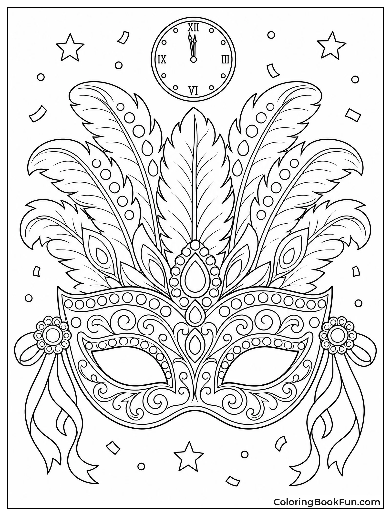 Elegant Mask with Feathers and Swirls