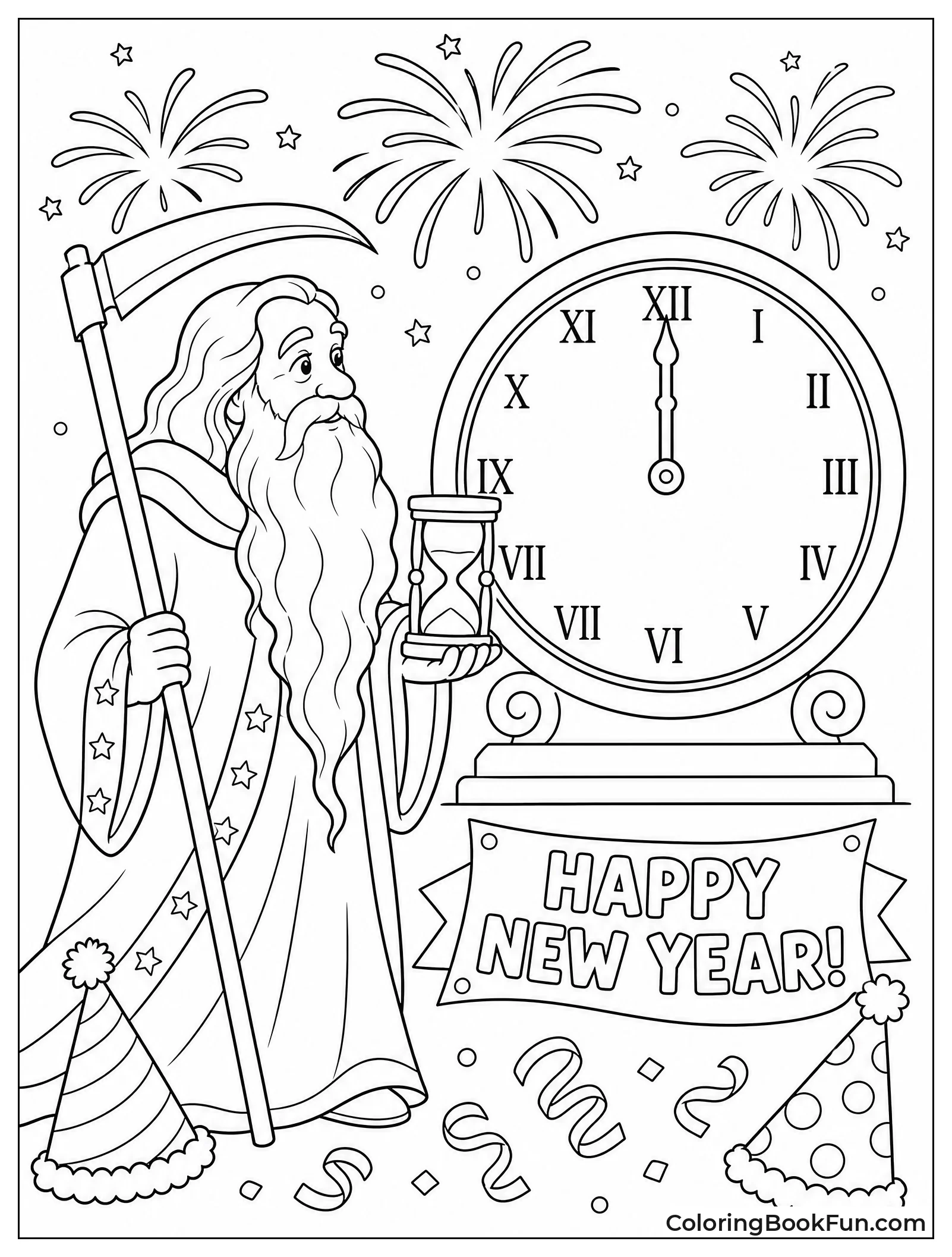 Father Time Holding an Hourglass and Scythe