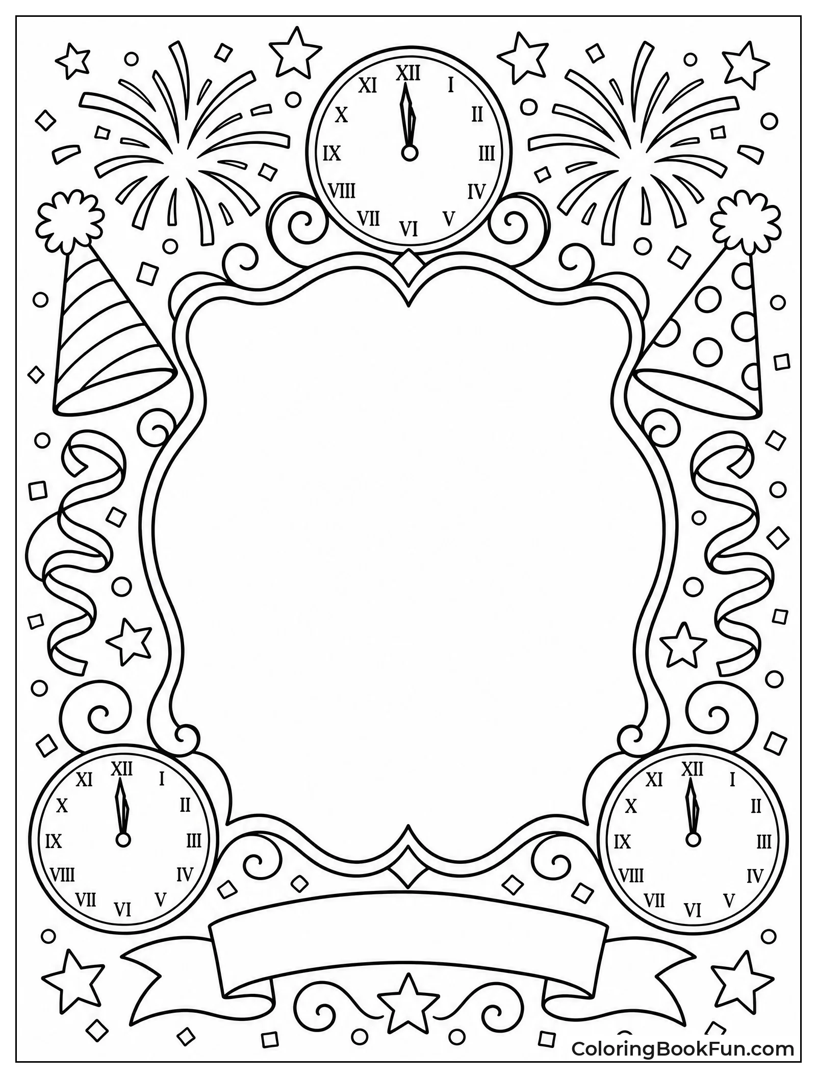 Fancy Frame with Clocks and Fireworks