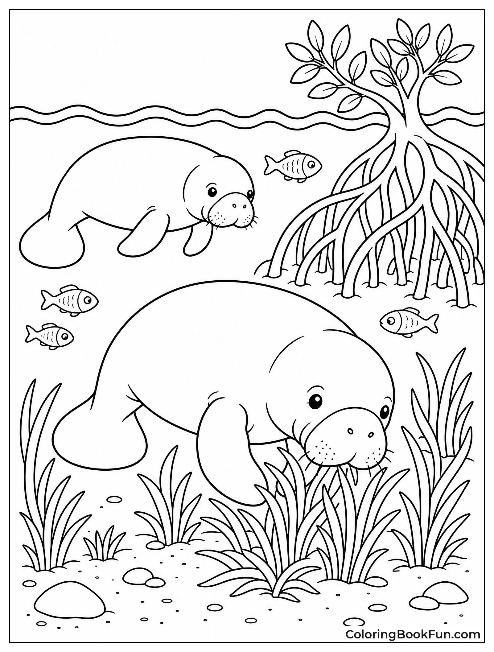 Manatees Graze in Clear Lagoon