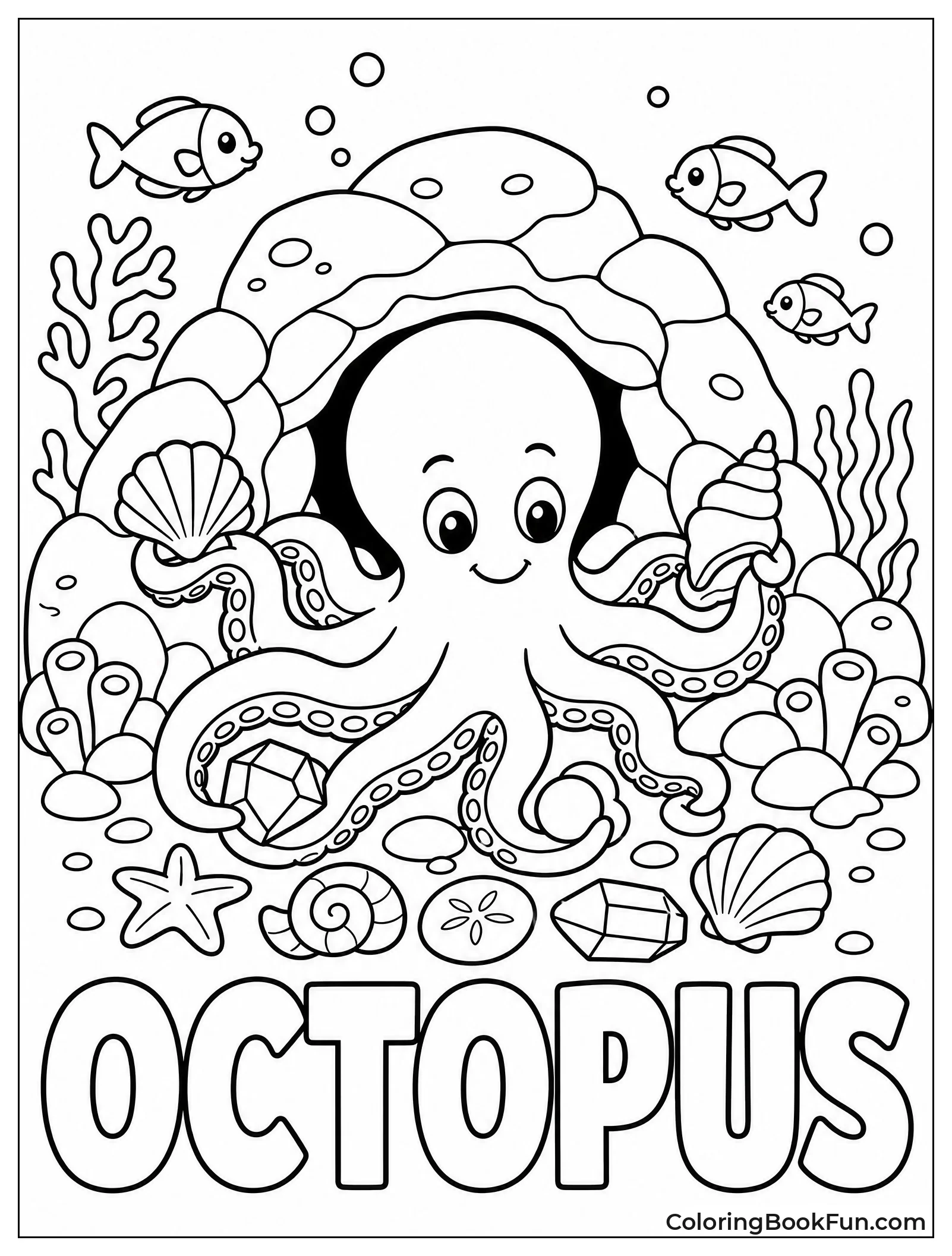 Octopus Decorates Rocky Den