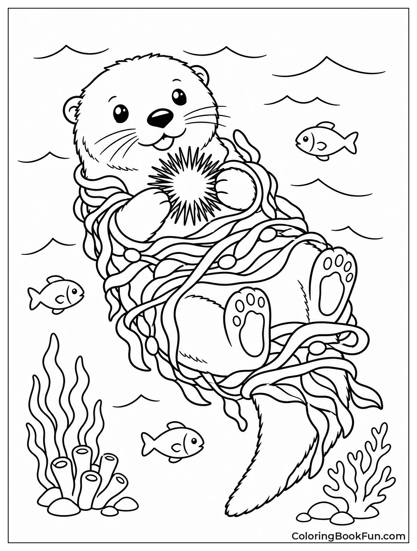 Otter Floats in Tangled Kelp