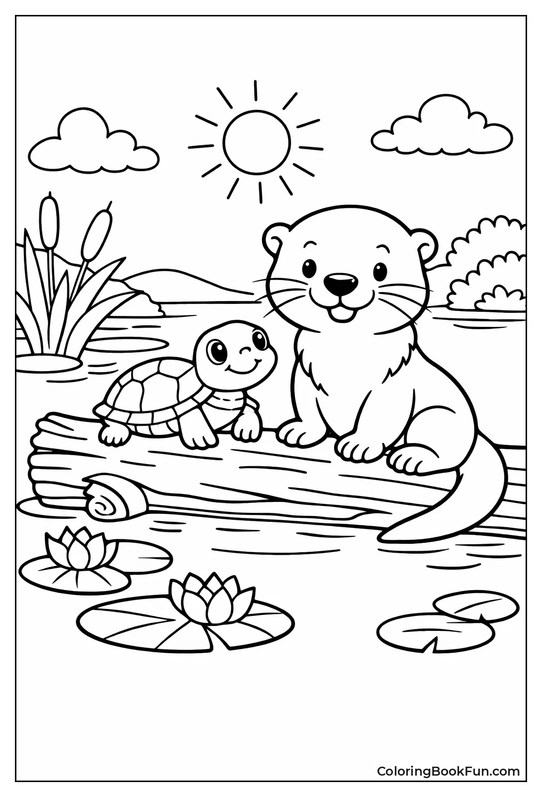 Otter and Turtle Sunbathing