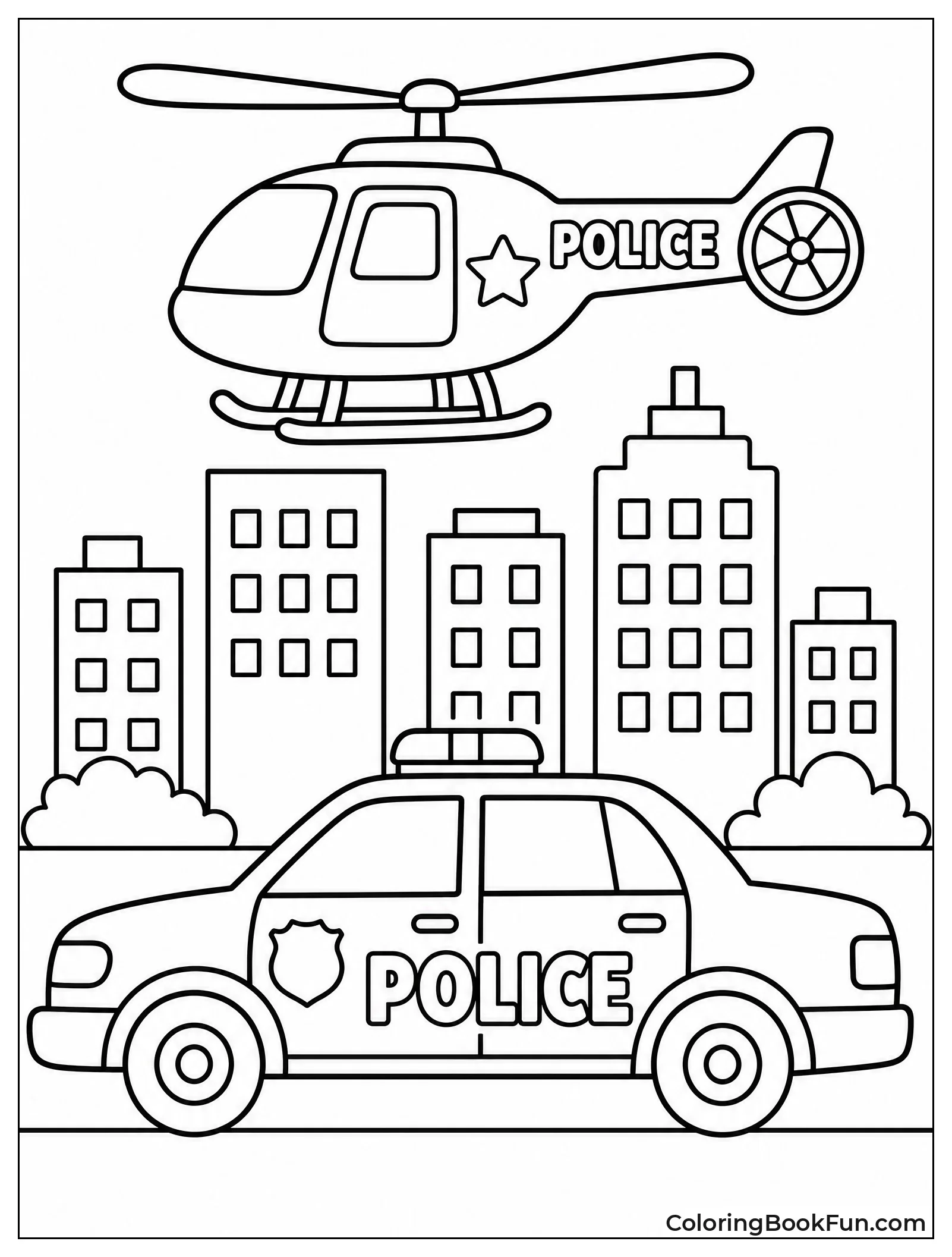 Police Car and Helicopter Above City