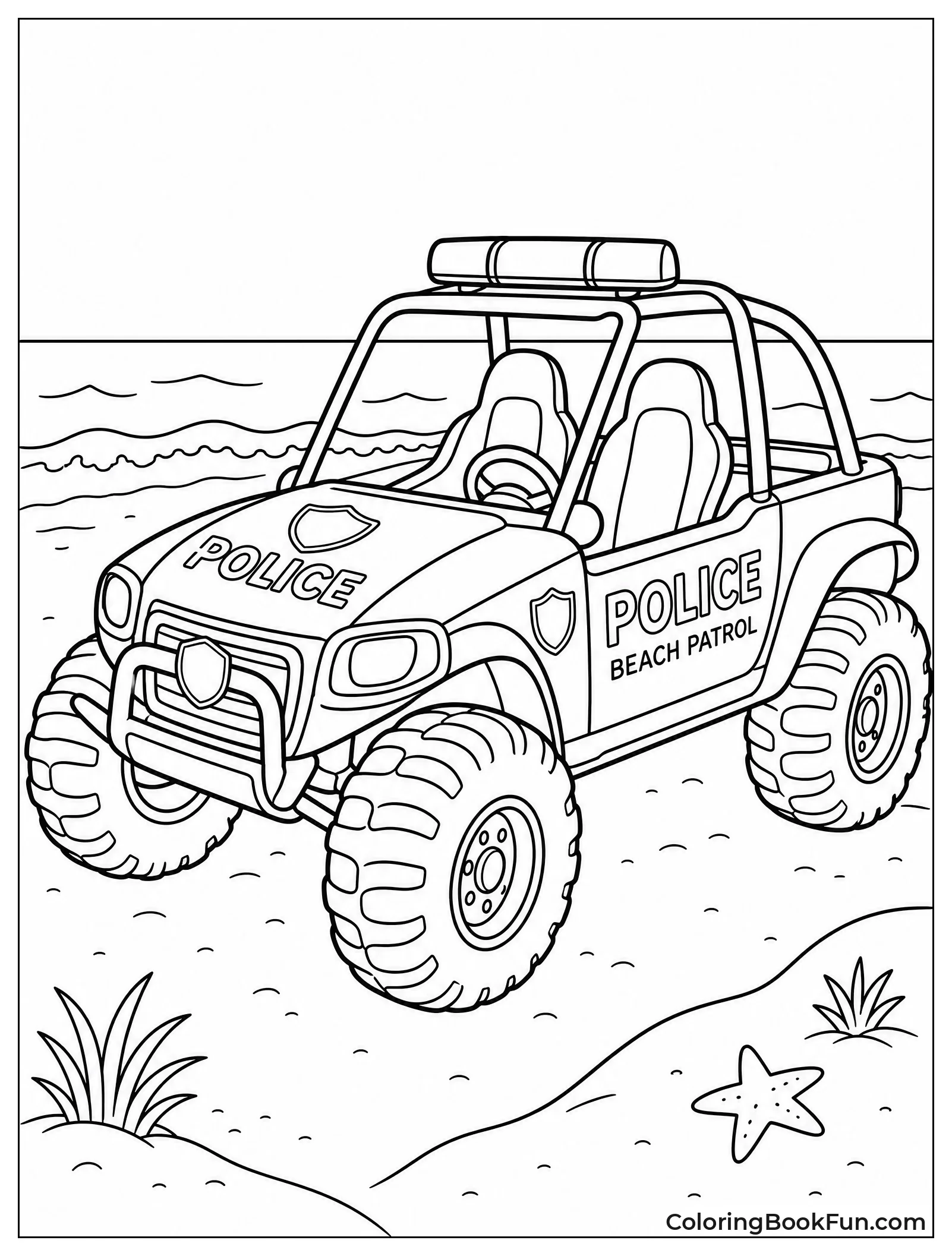 Beach Patrol Buggy Near Ocean Waves