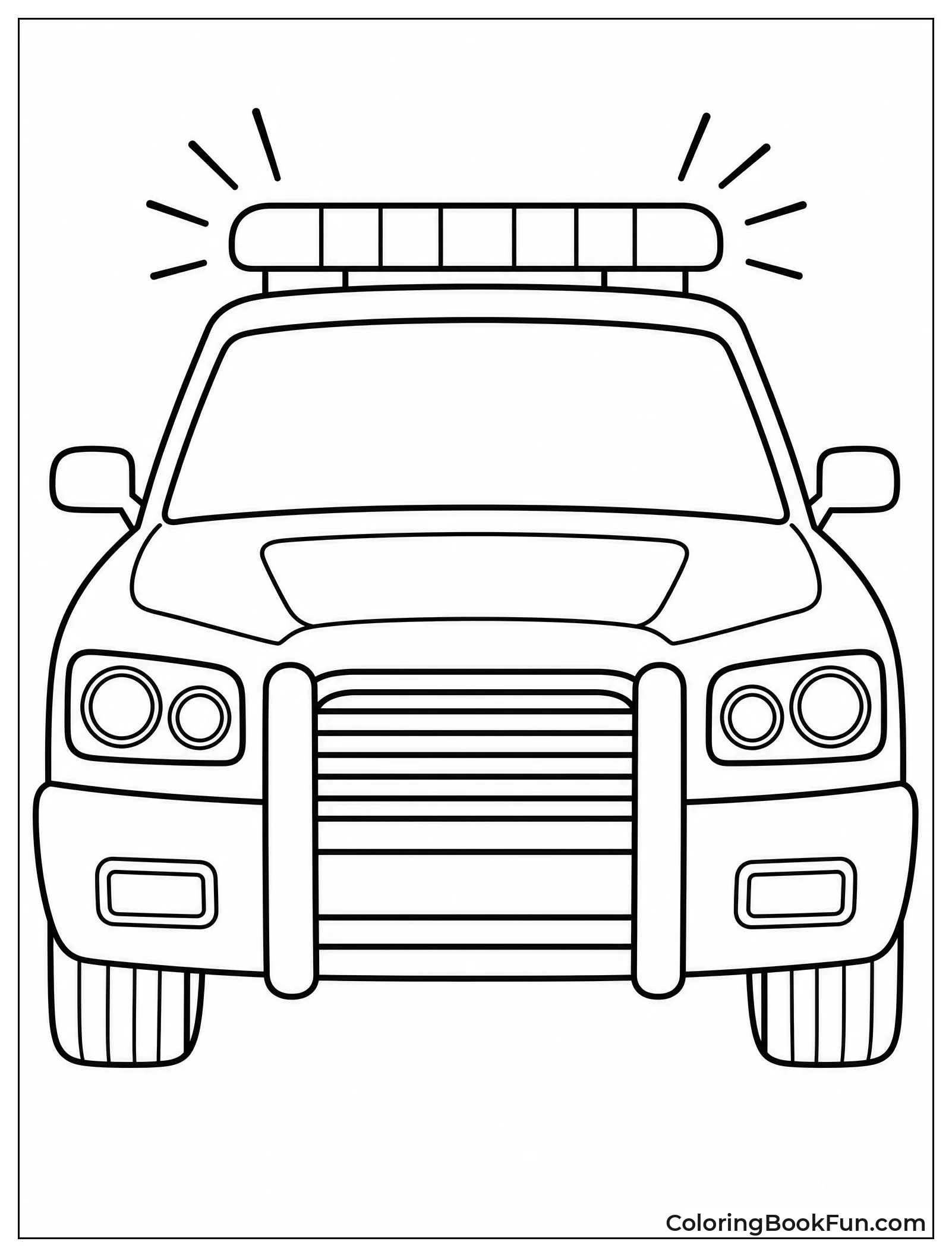 Front View of Police Car with Lights