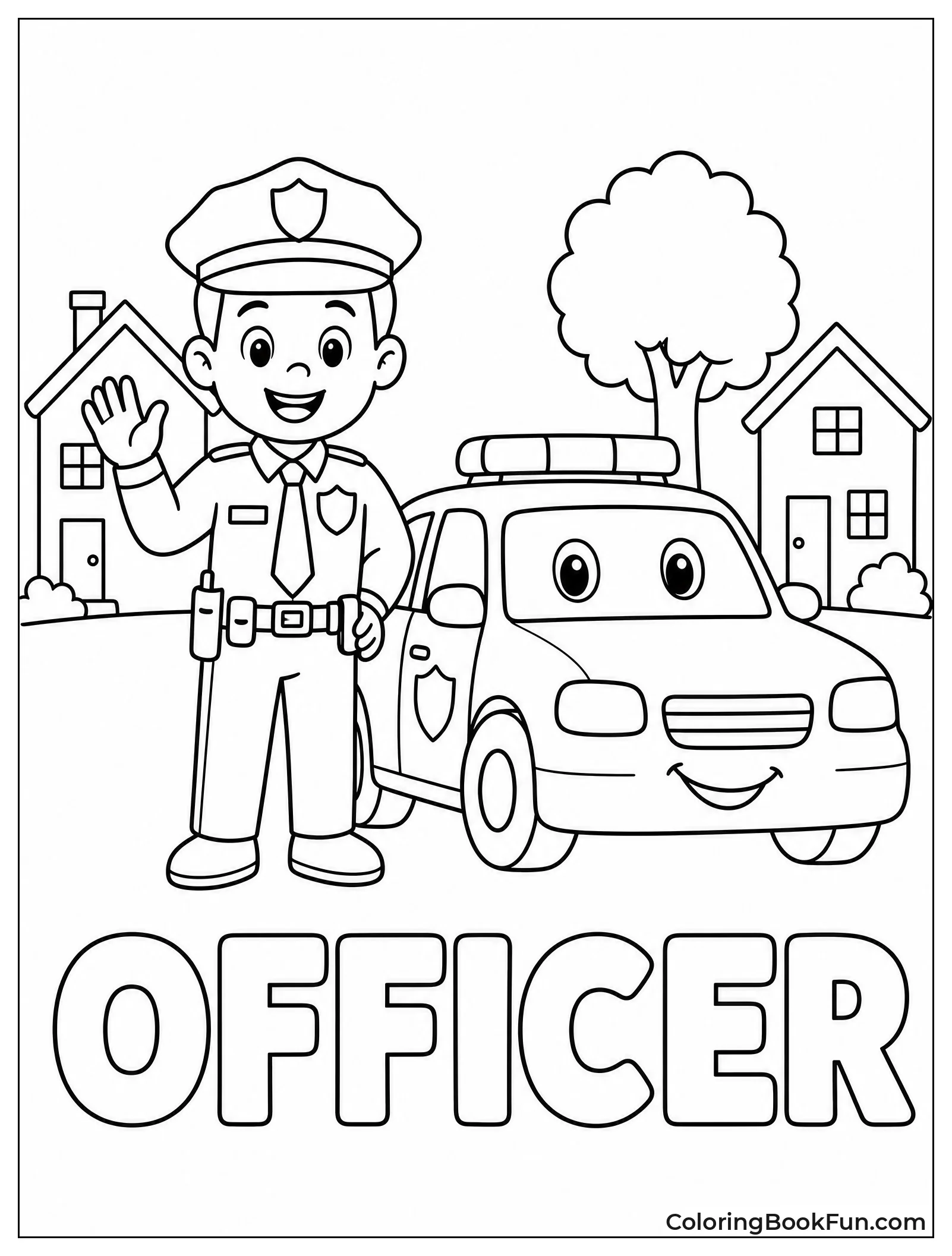 Friendly Officer Waving by His Car