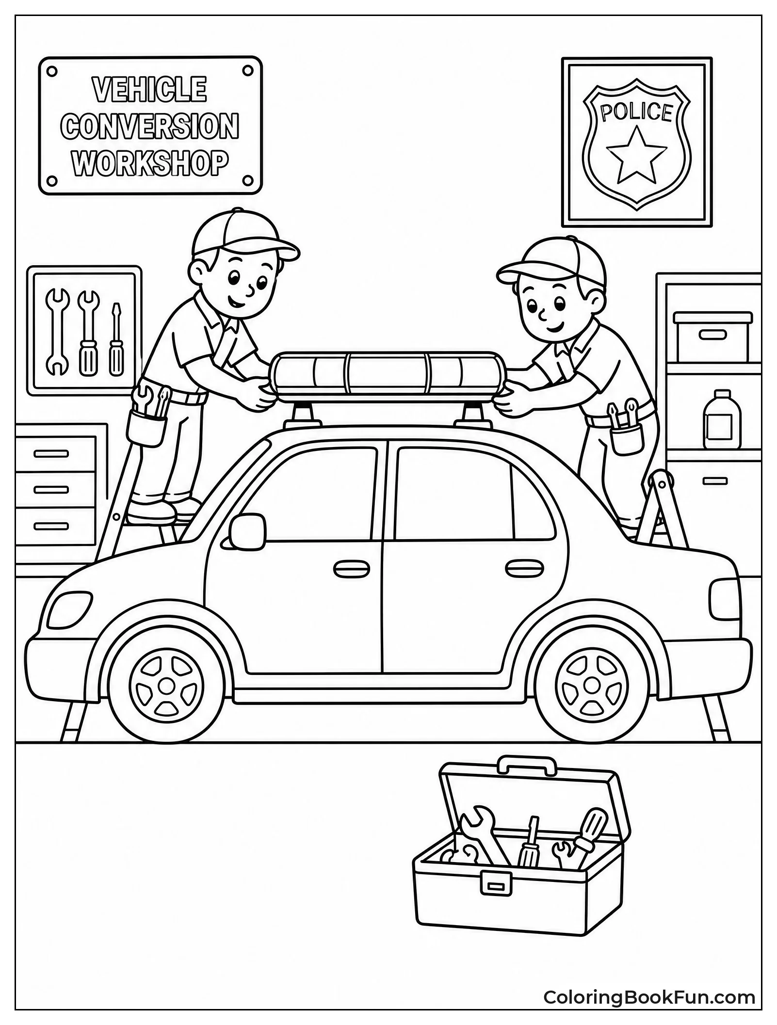 Workers Adding Lights on Police Car