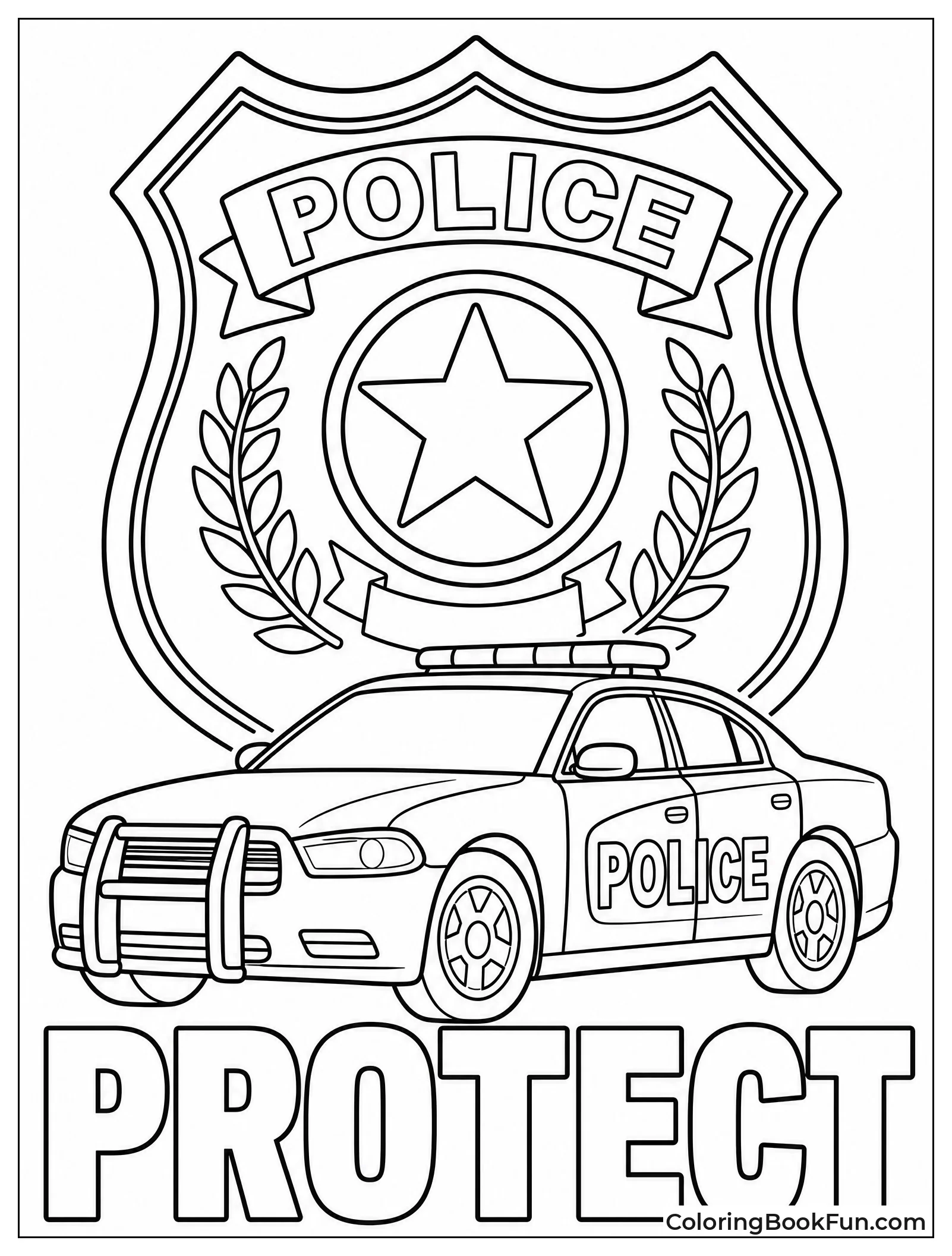 Big Badge Behind Parked Police Car