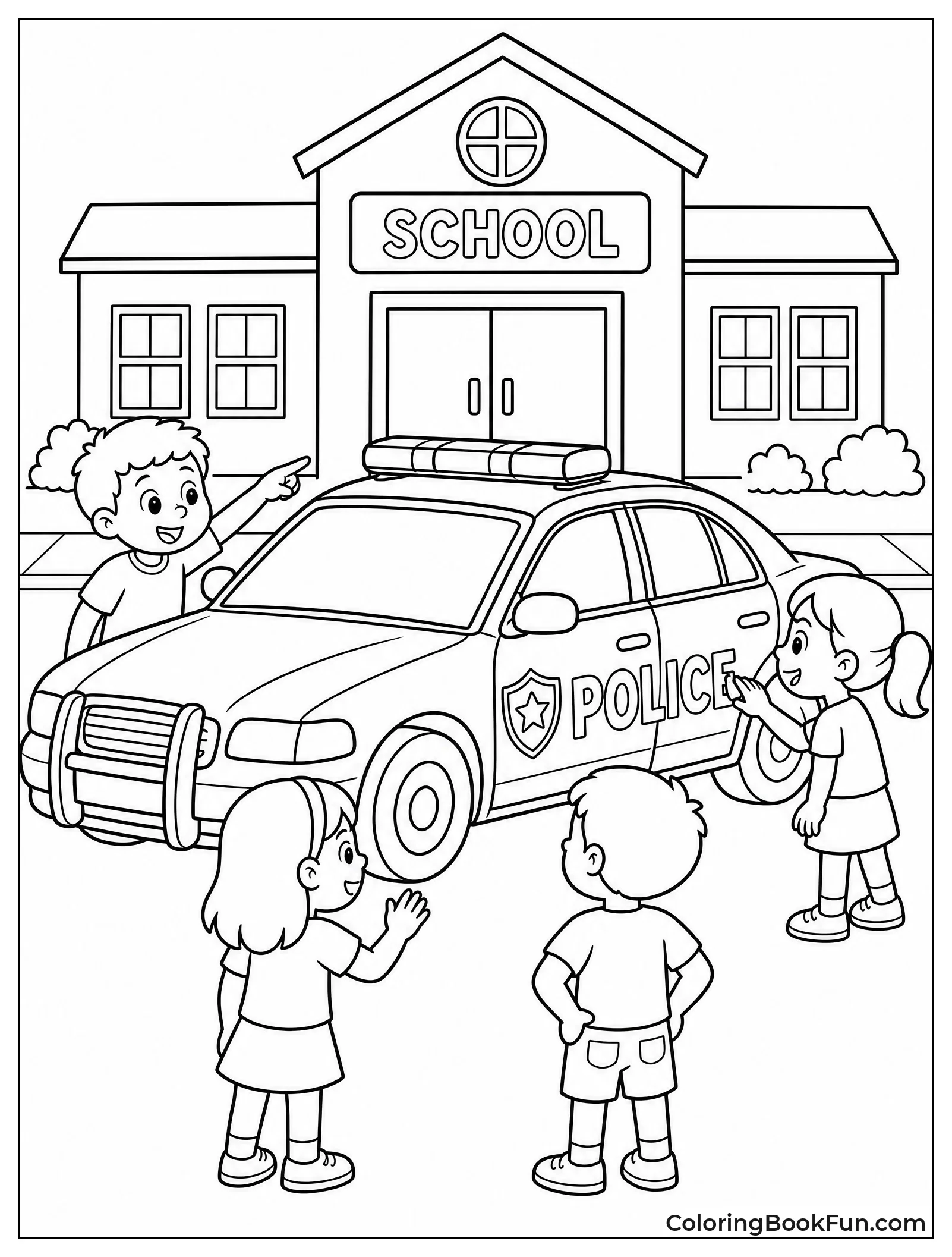 Kids Checking Out Police Car at School