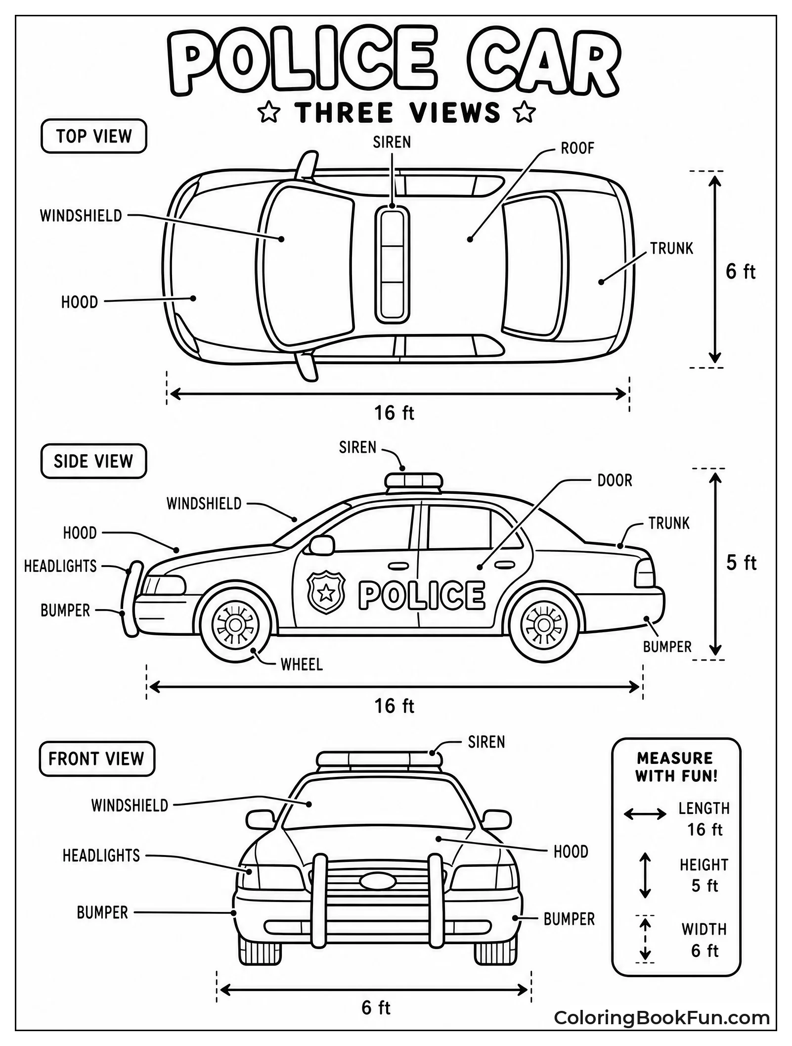 Blueprint Drawing of Police Car Parts