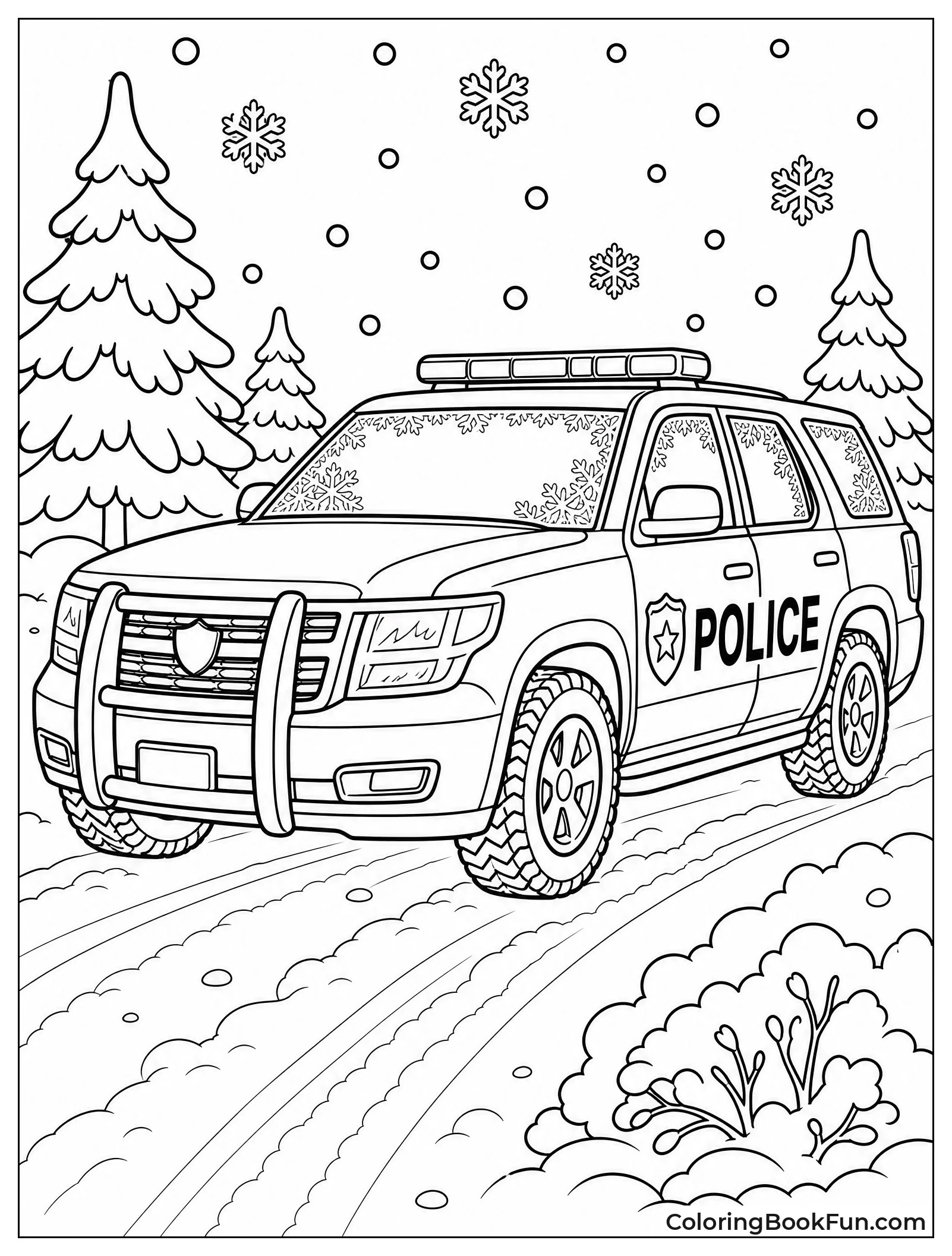 Police SUV Driving Through Snowy Road