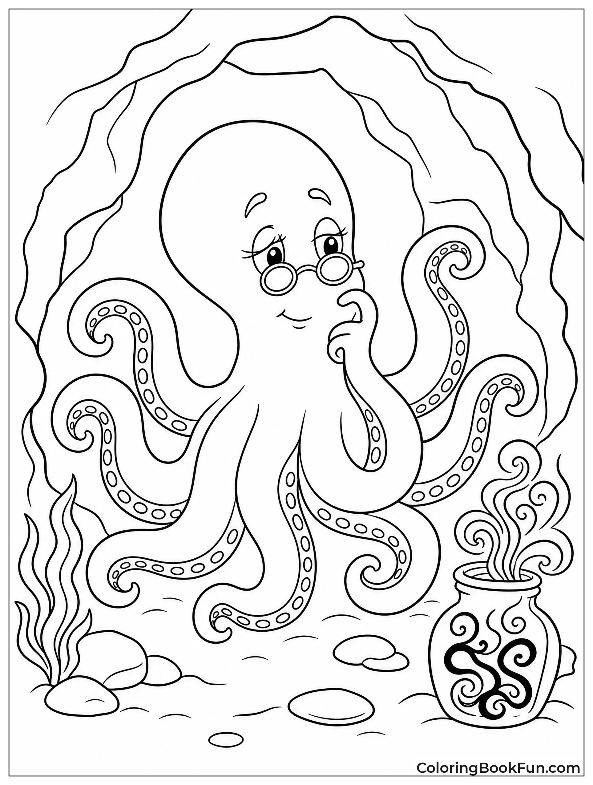 Wise Octopus in Dark Cave