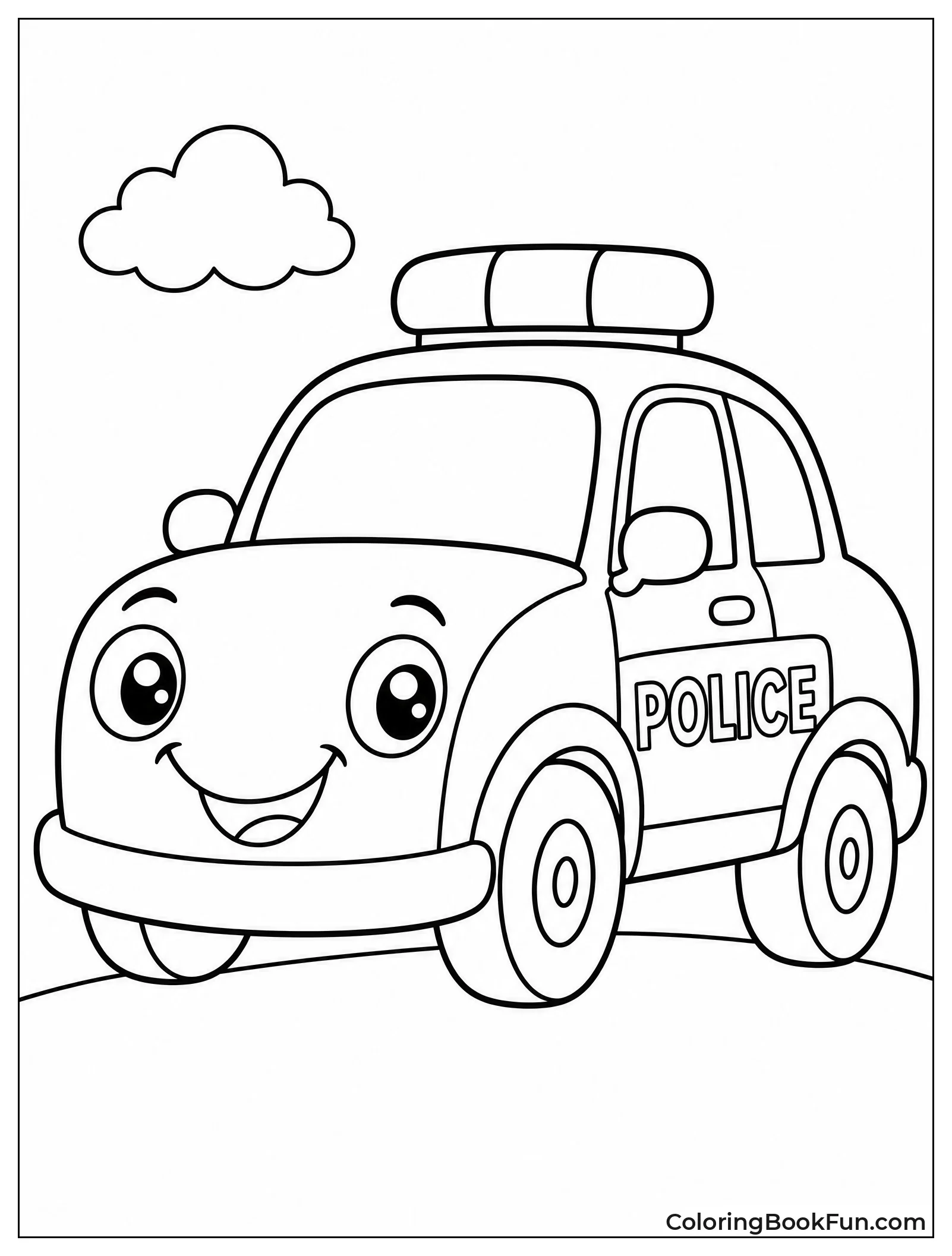 Happy Cartoon Police Car with Light Bar