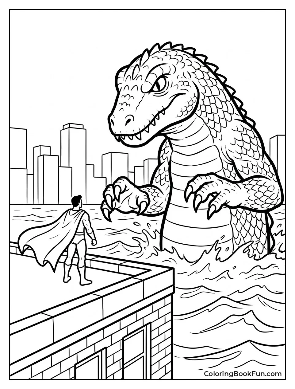 Hero Faces Giant Lizard Monster