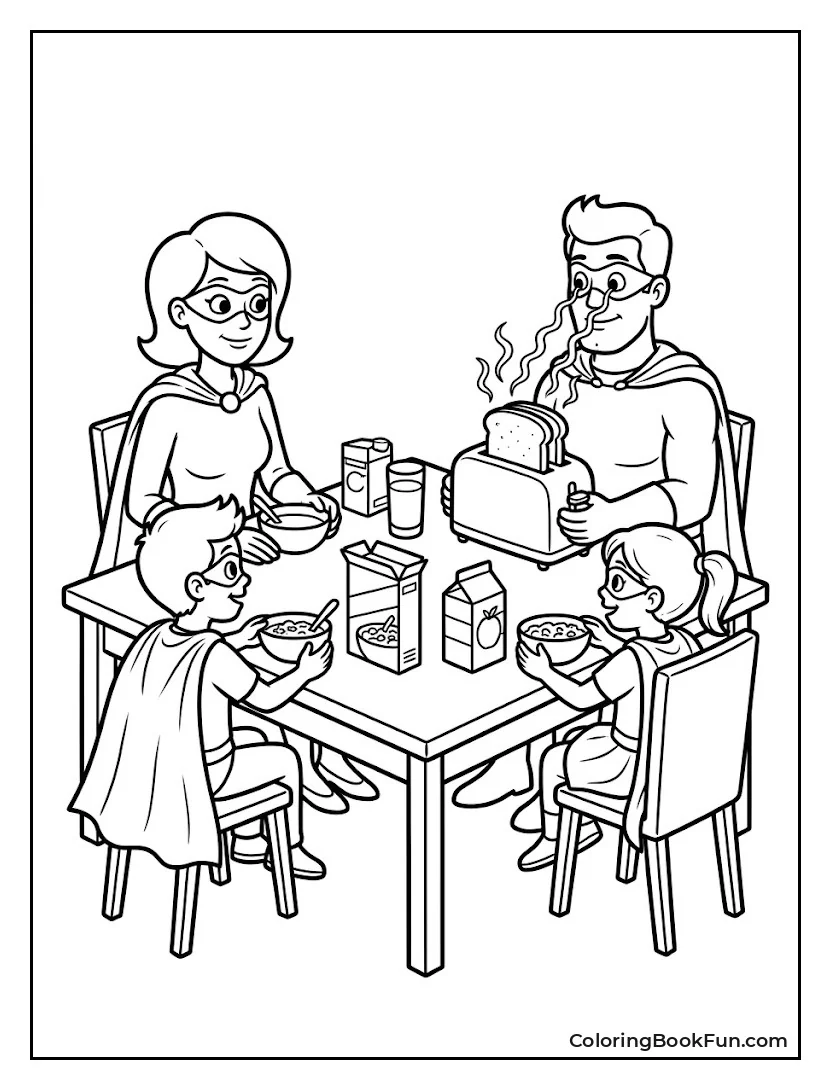 Superhero Family Eats Breakfast Together