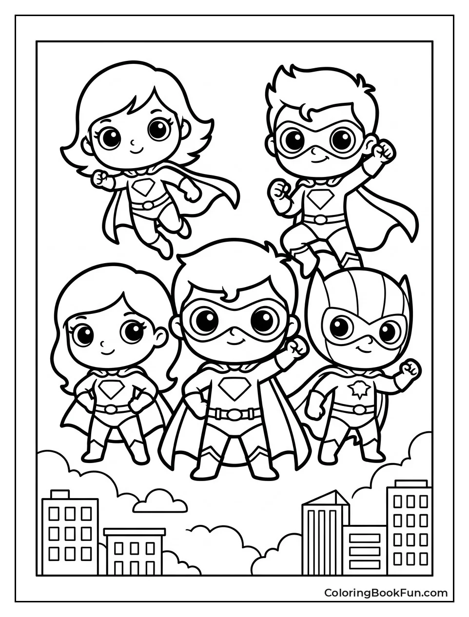 Kawaii Chibi Superheroes Pose Together
