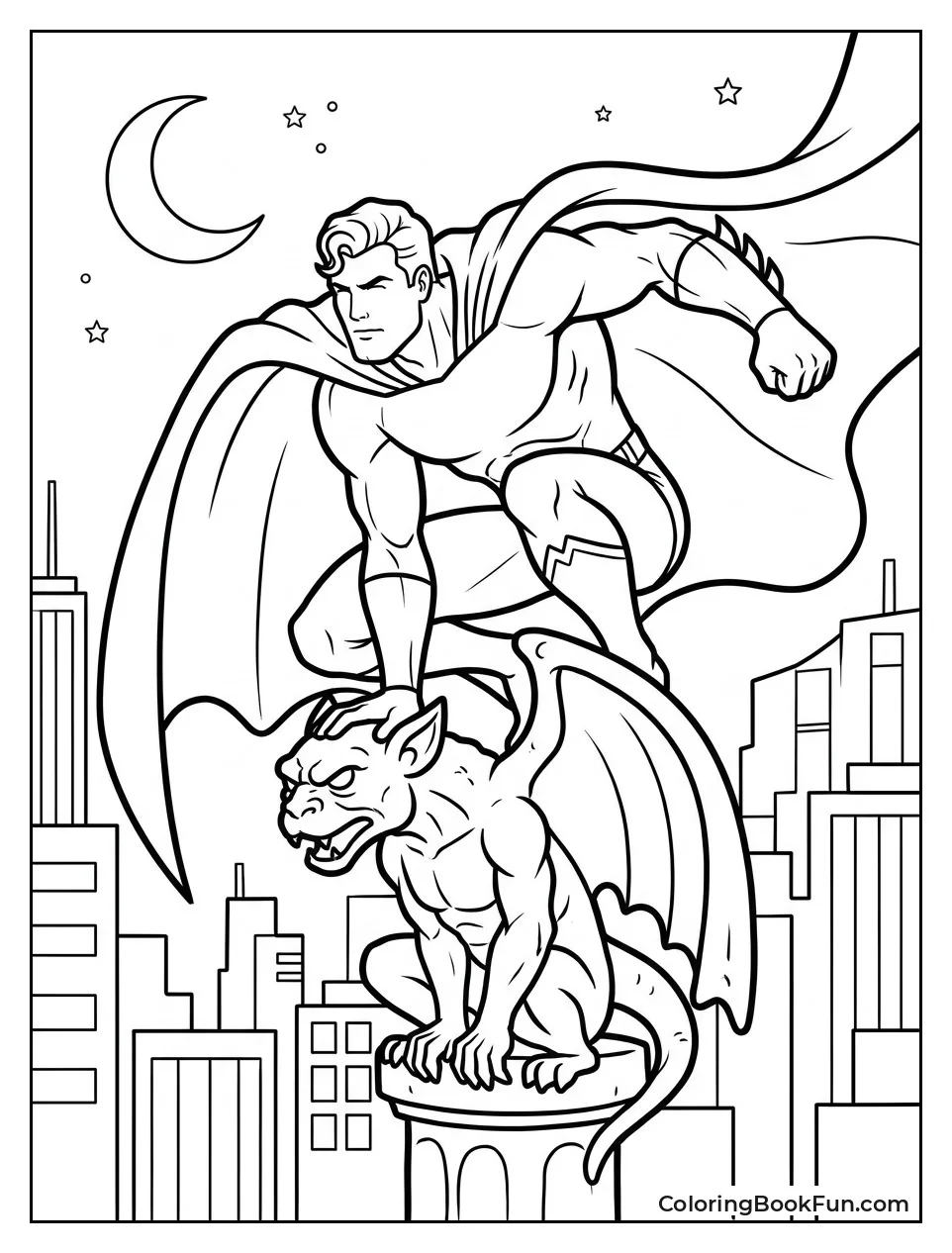 Hero Perches on Gargoyle at Night