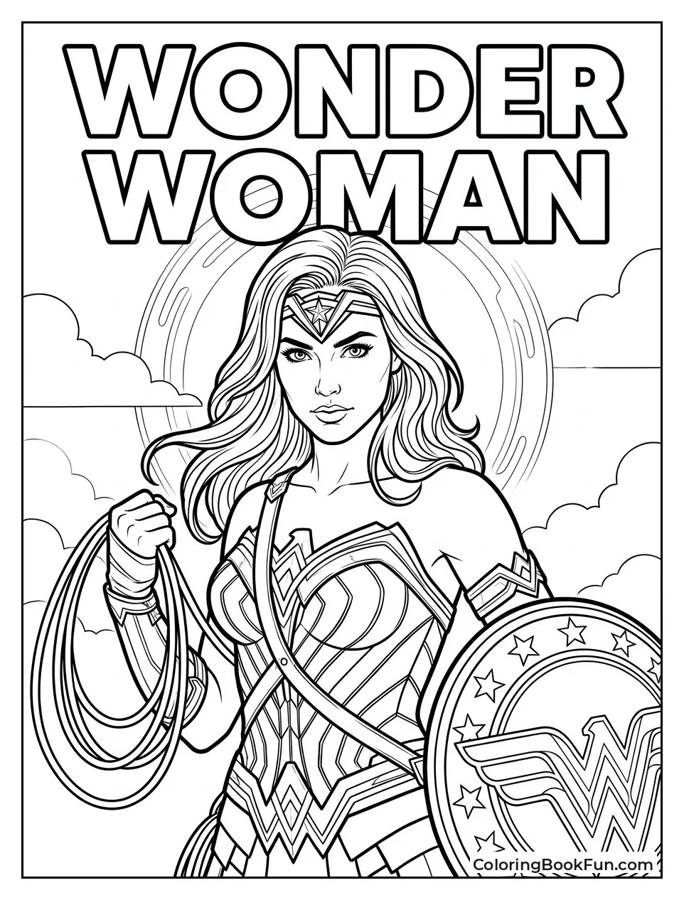 Wonder Woman Holds Lasso and Shield