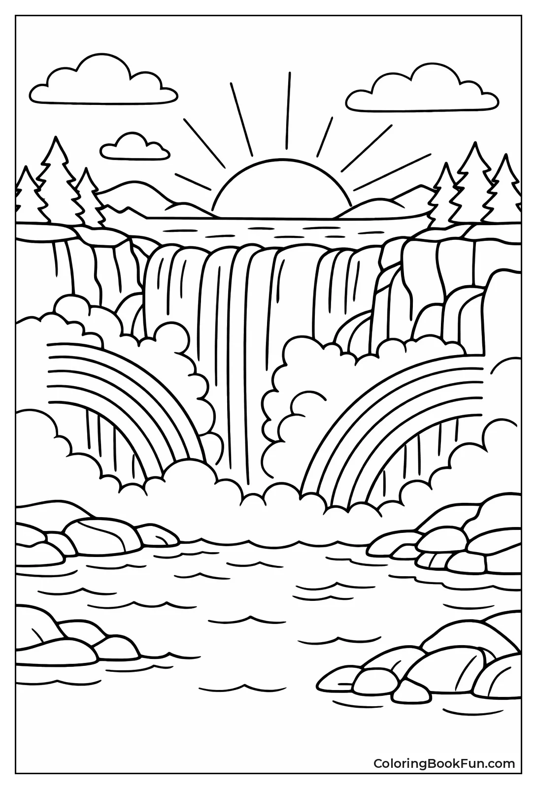 Waterfall Rainbow Sunset