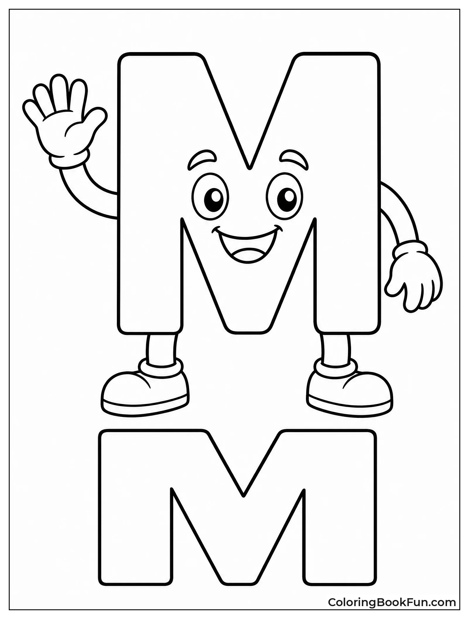 Happy Block Letter M Waving Hello