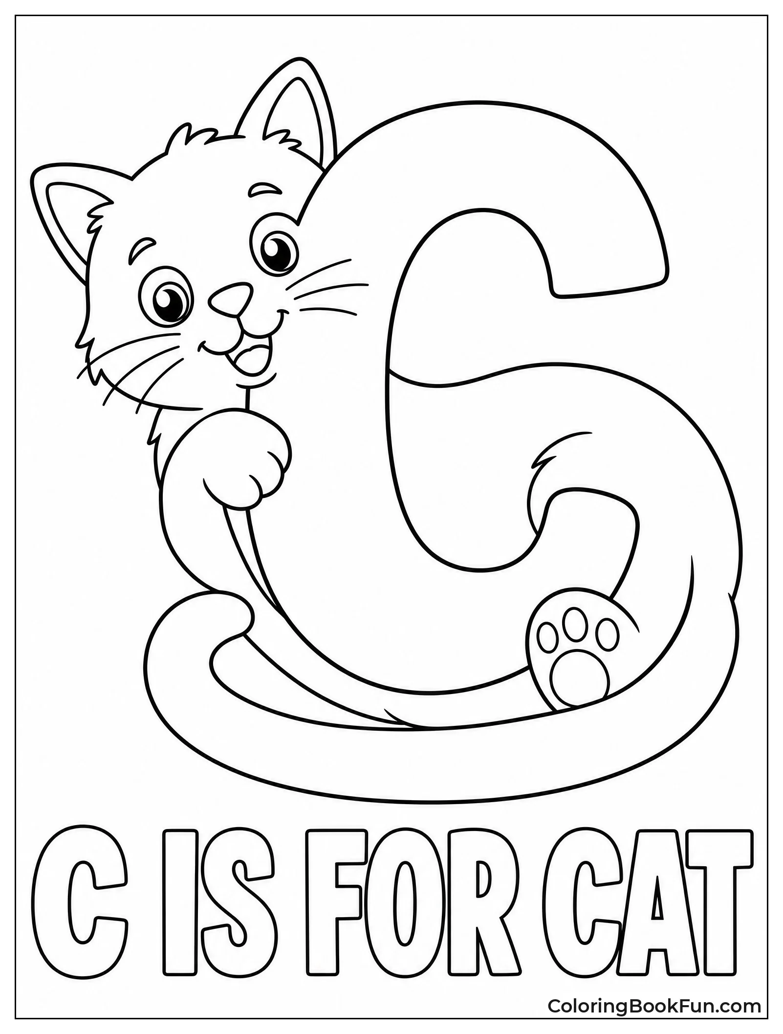 Cute Cat Curled Around Letter C