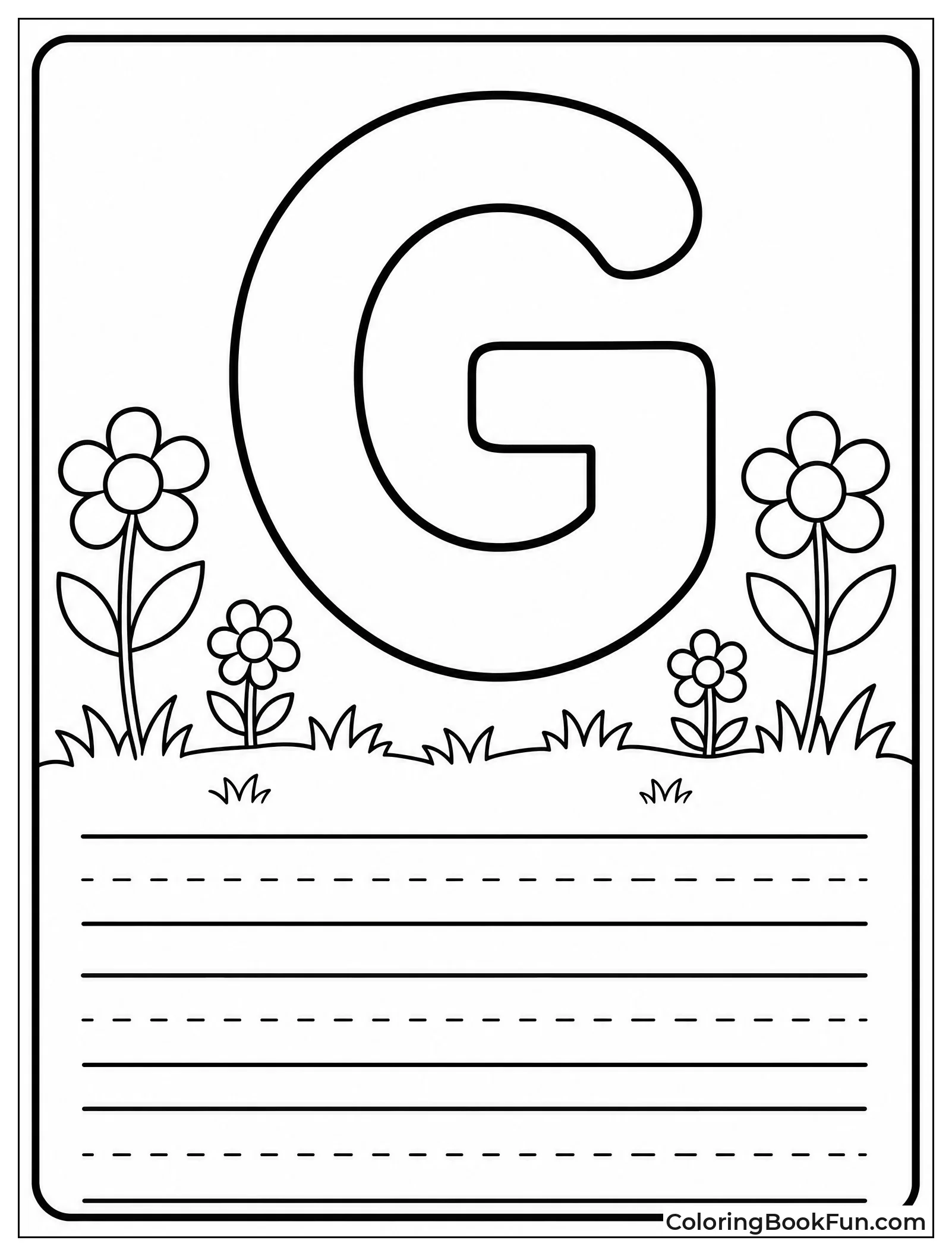 Letter G on Meadow Writing Lines
