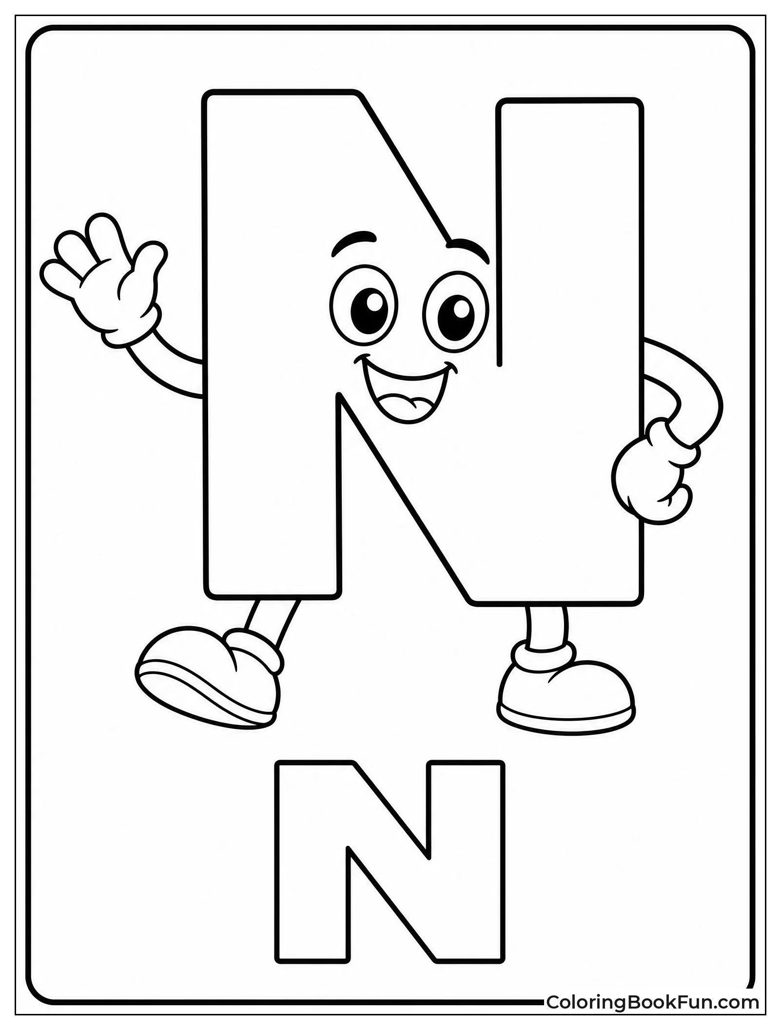 Whimsical Letter N with Funny Face