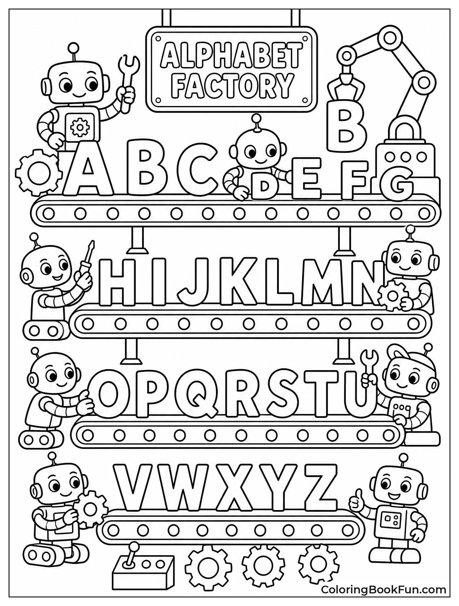 Robots Building Metallic Letters Together