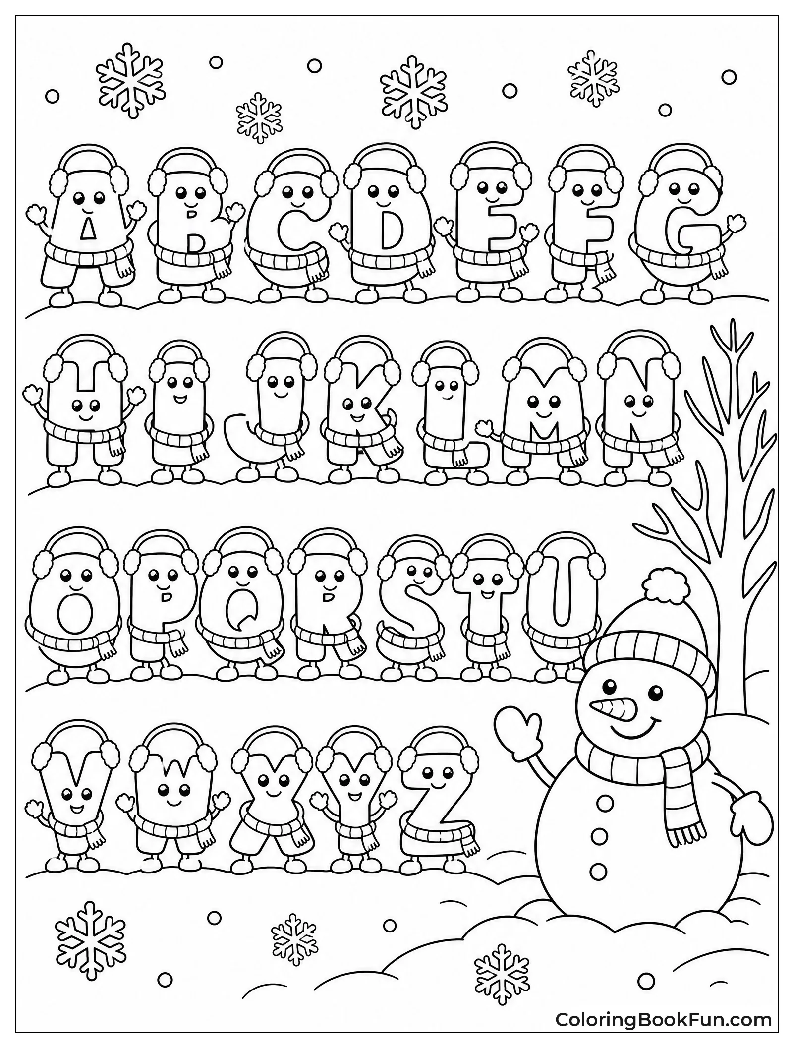 Snowman Standing by Scarfed Letters
