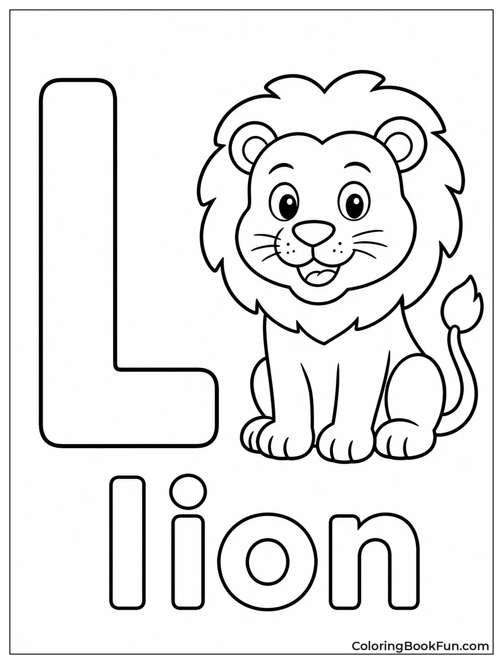 Lion Beside Letter L and Word