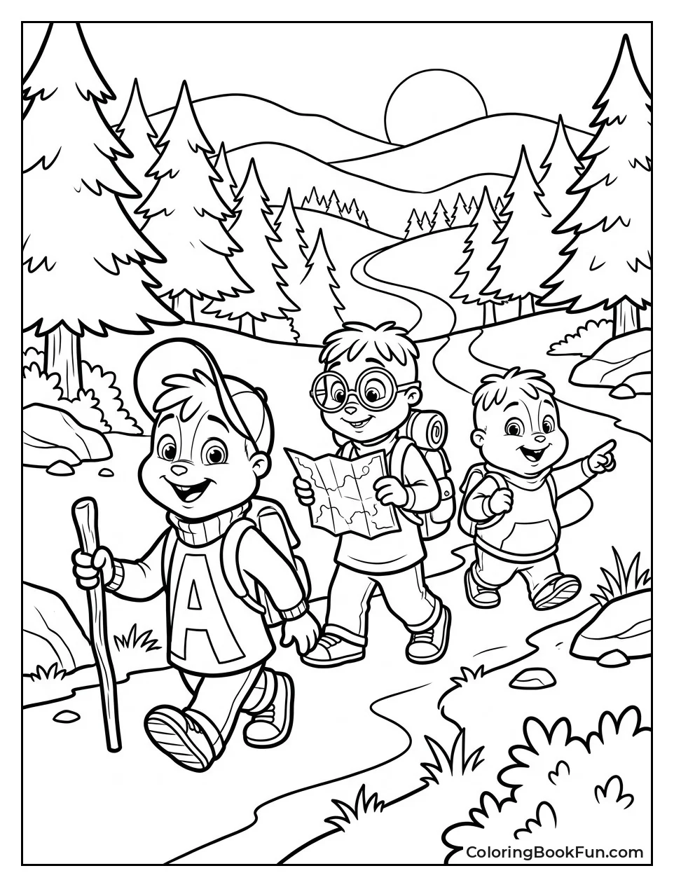 Chipmunks Hiking Through a Forest