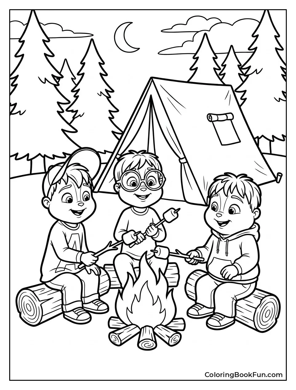 Chipmunks Roasting Marshmallows at Camp