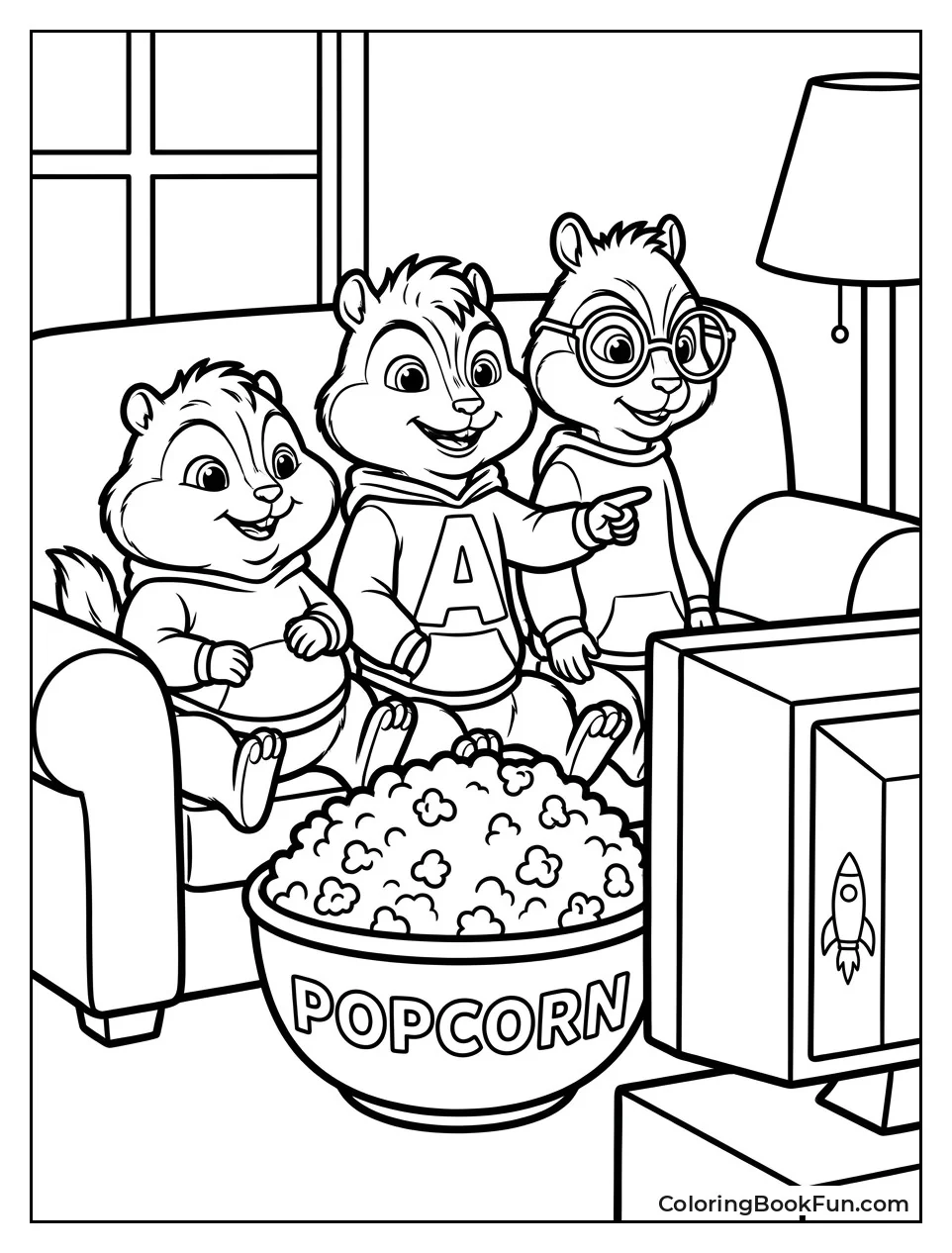 Chipmunks Watching Movie with Popcorn