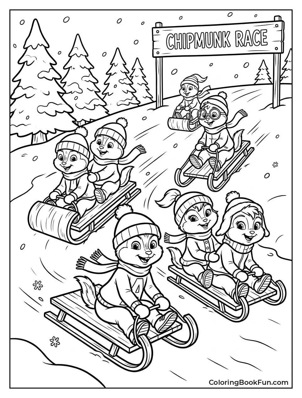 Chipmunks and Chipettes Sledding