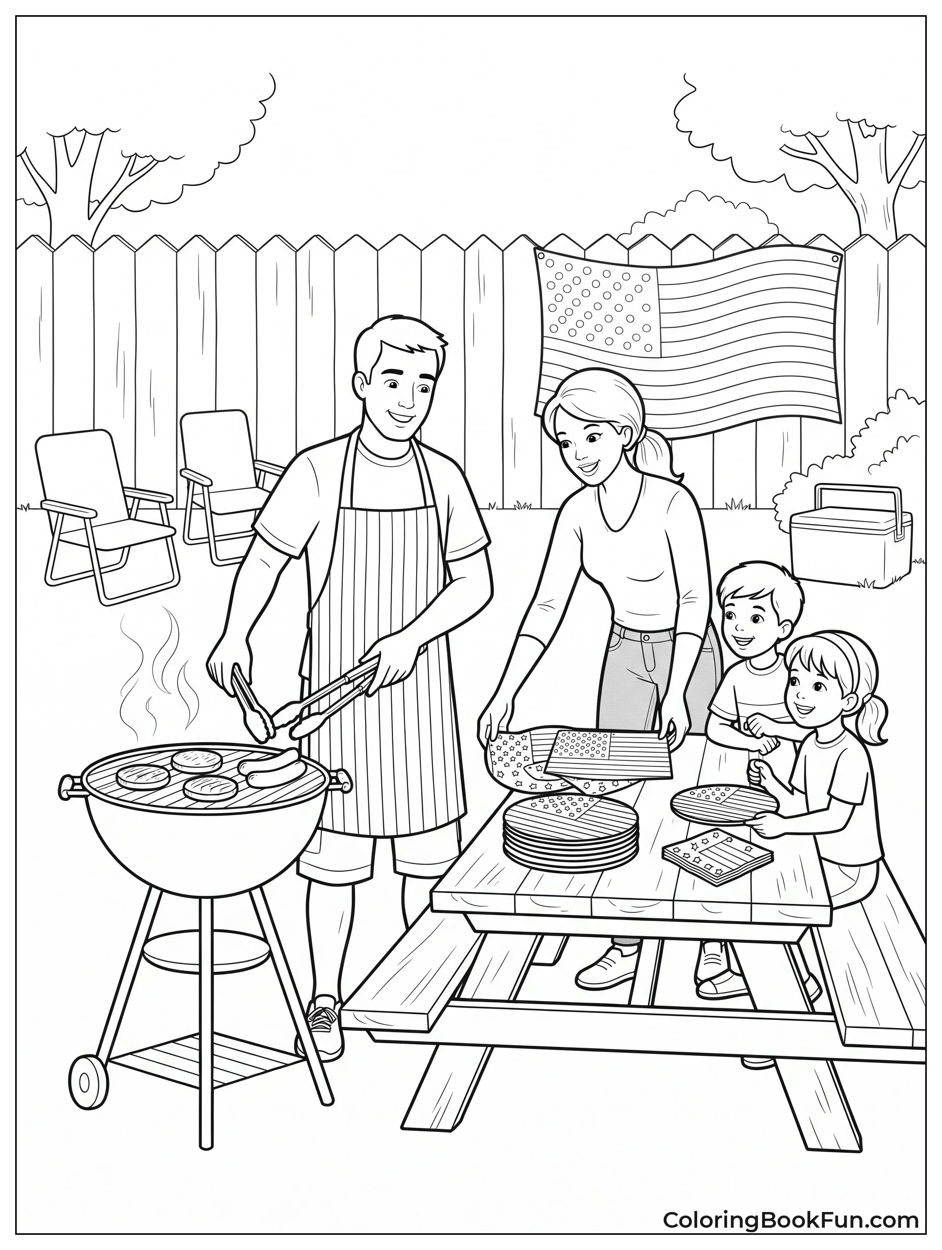 Family Grilling at Backyard Barbecue