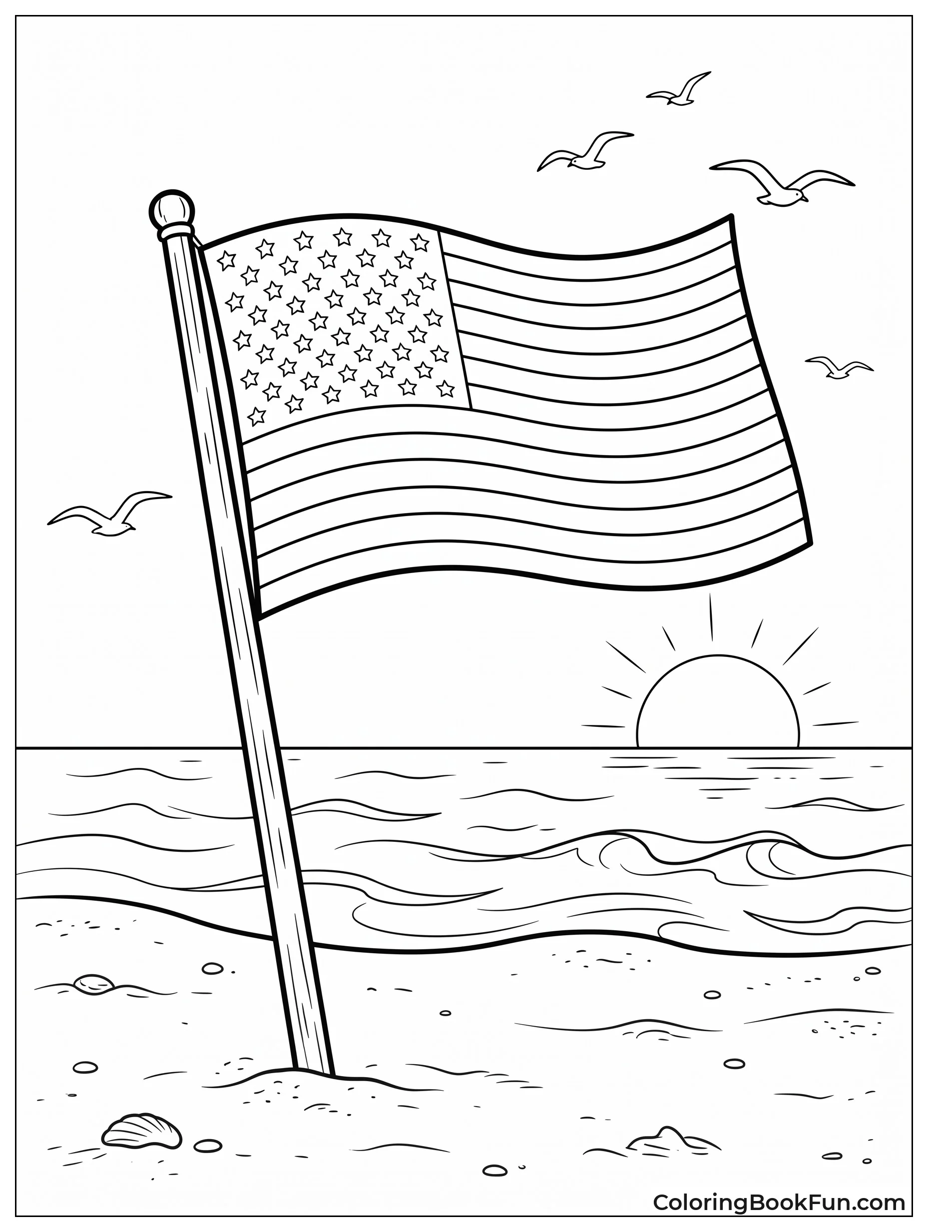 Flag Planted in Beach Sand