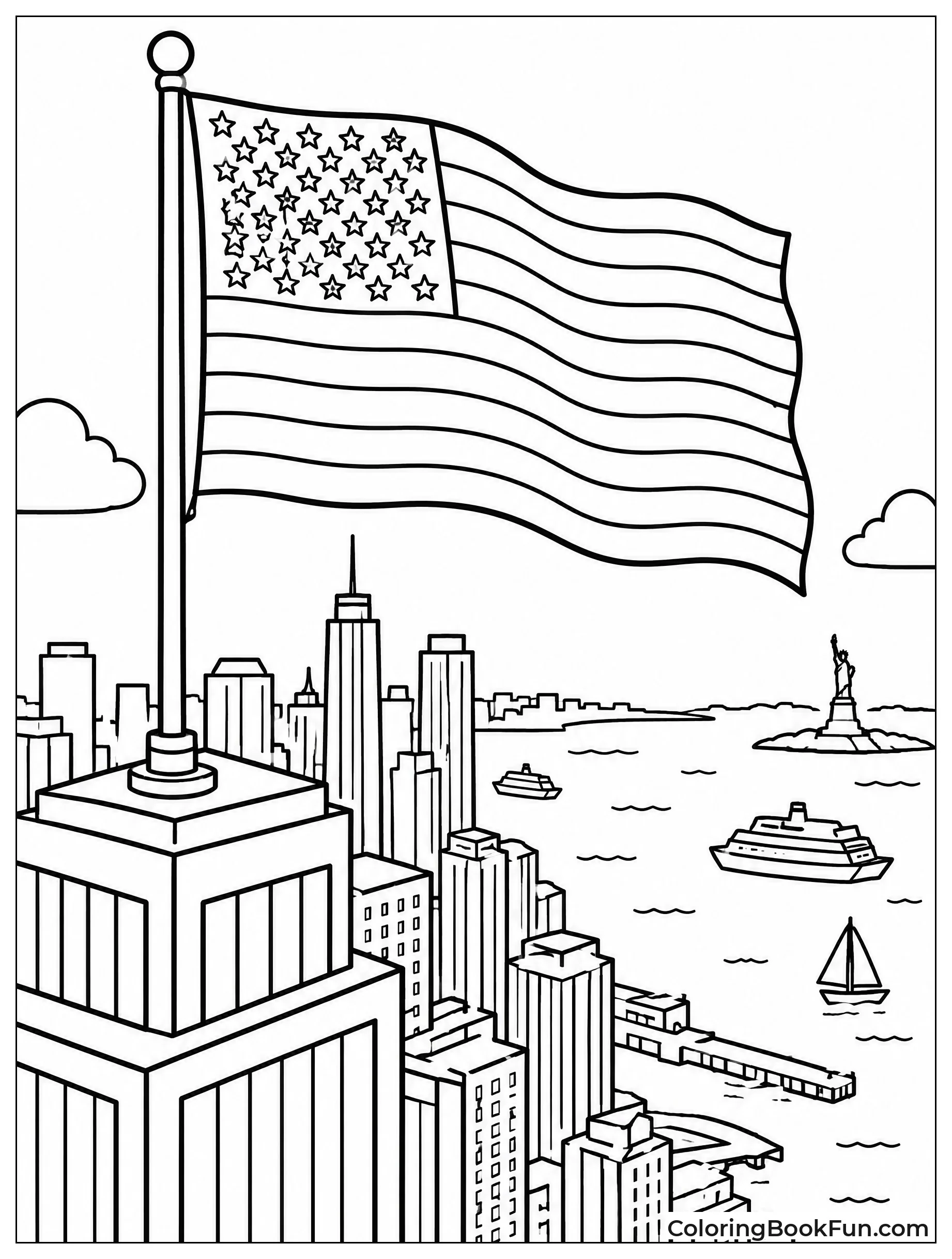 Giant Flag above City Skyline