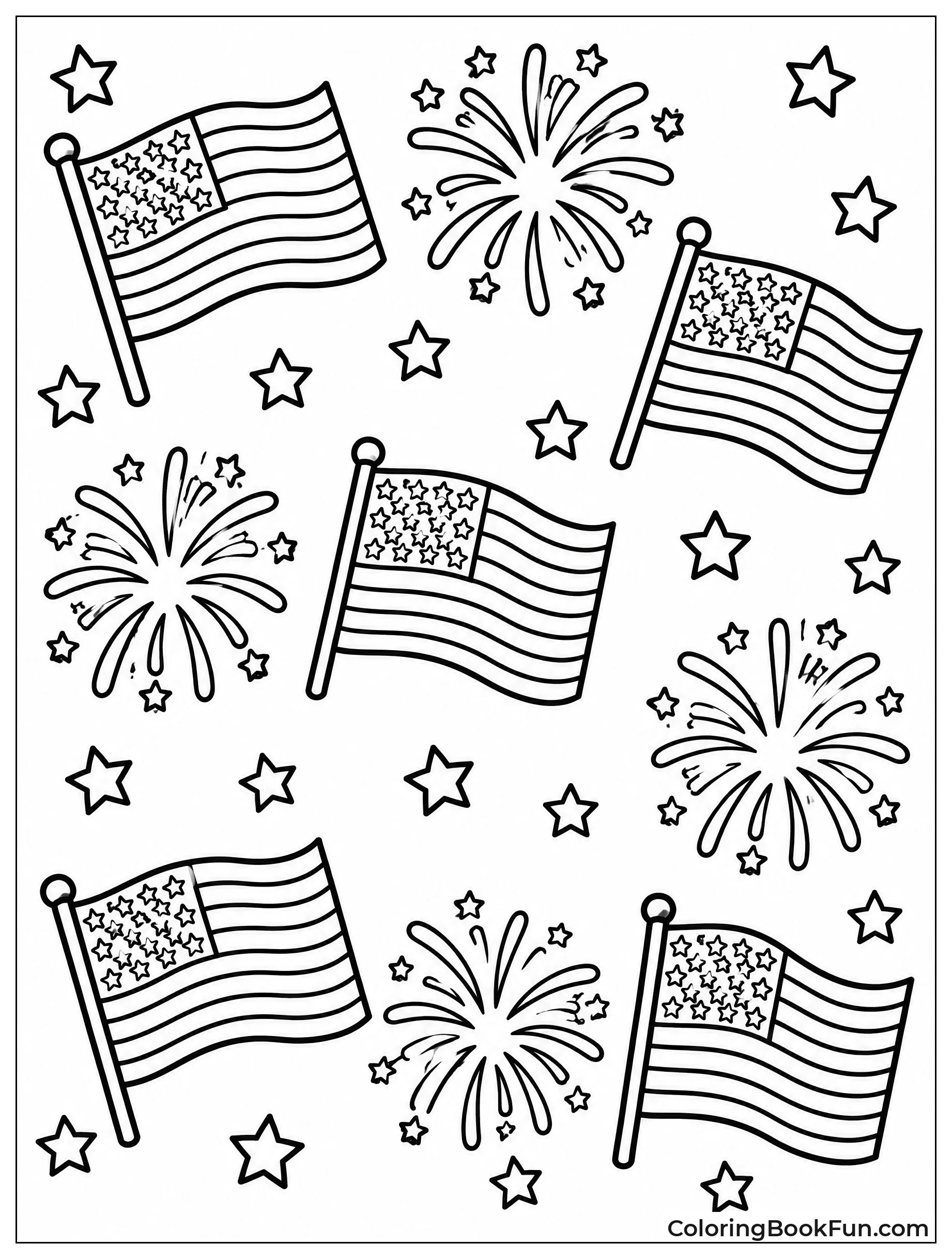 Flags Mixed with Fireworks Pattern
