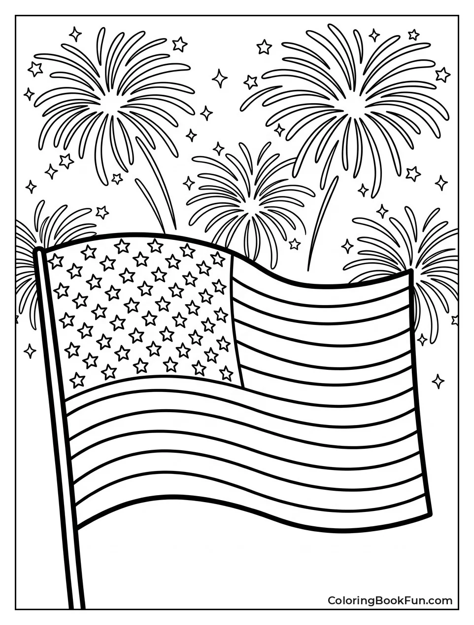 Flag against Night Fireworks Sky