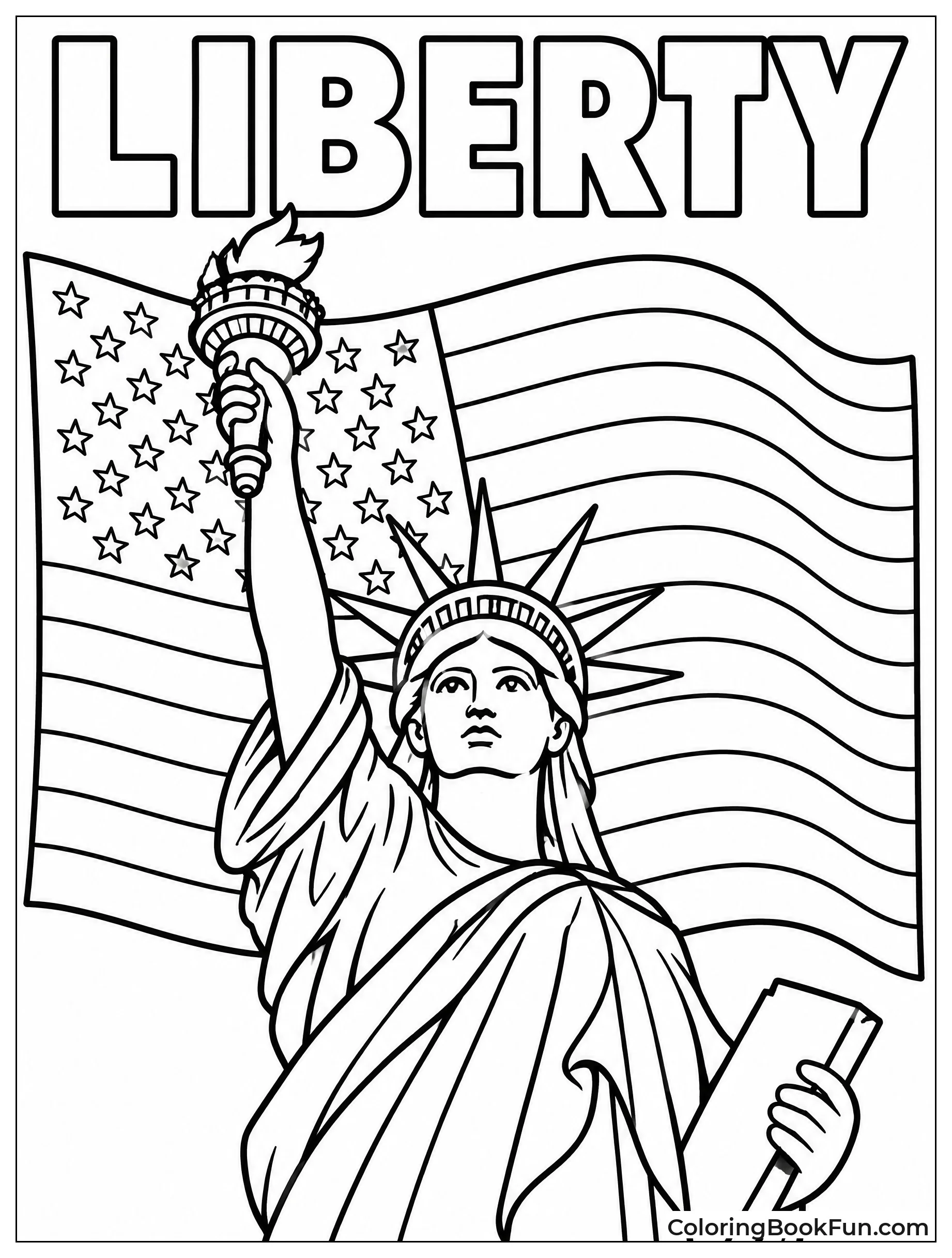 Statue with Flag in Sky