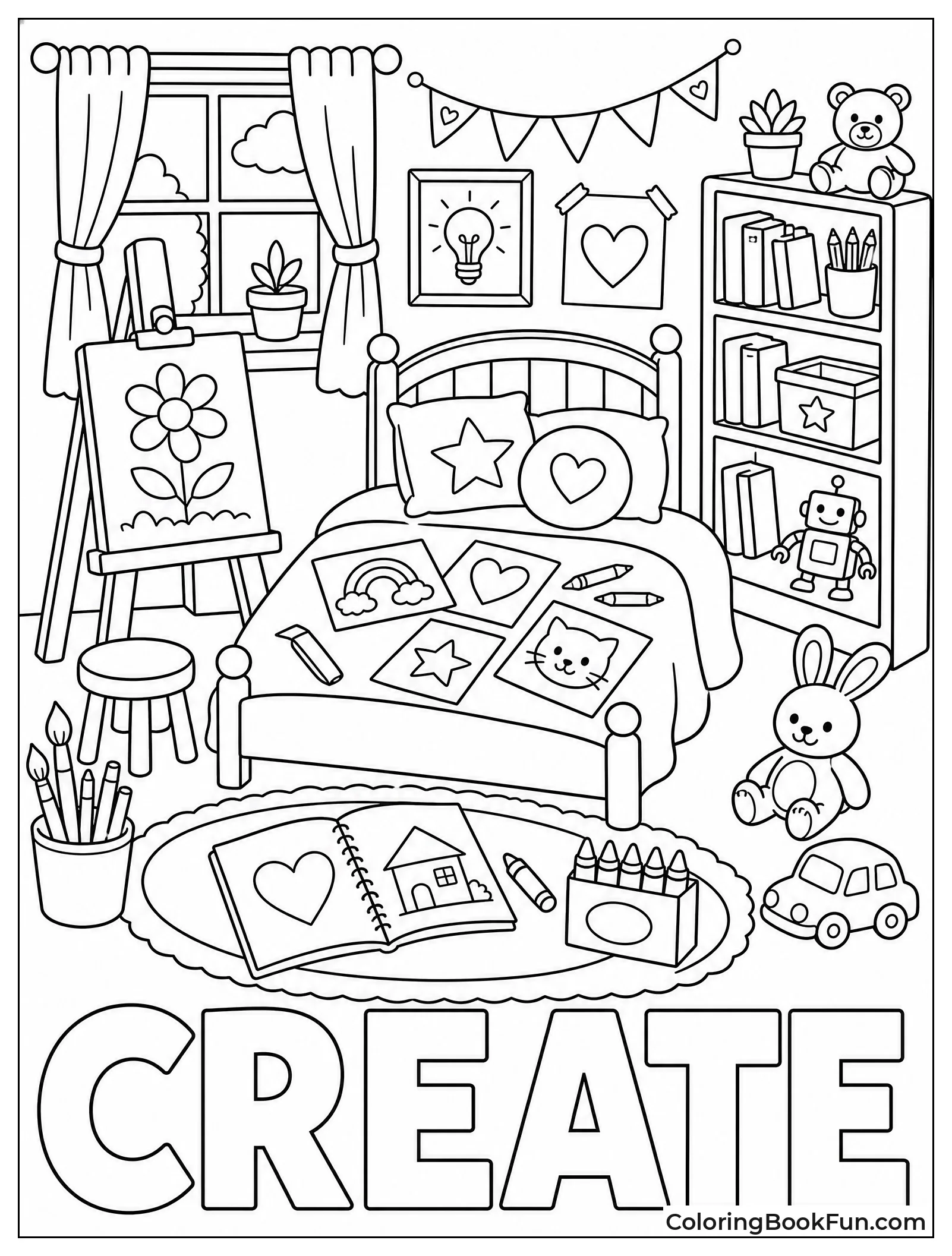 Bedroom with Art Supplies and Easel