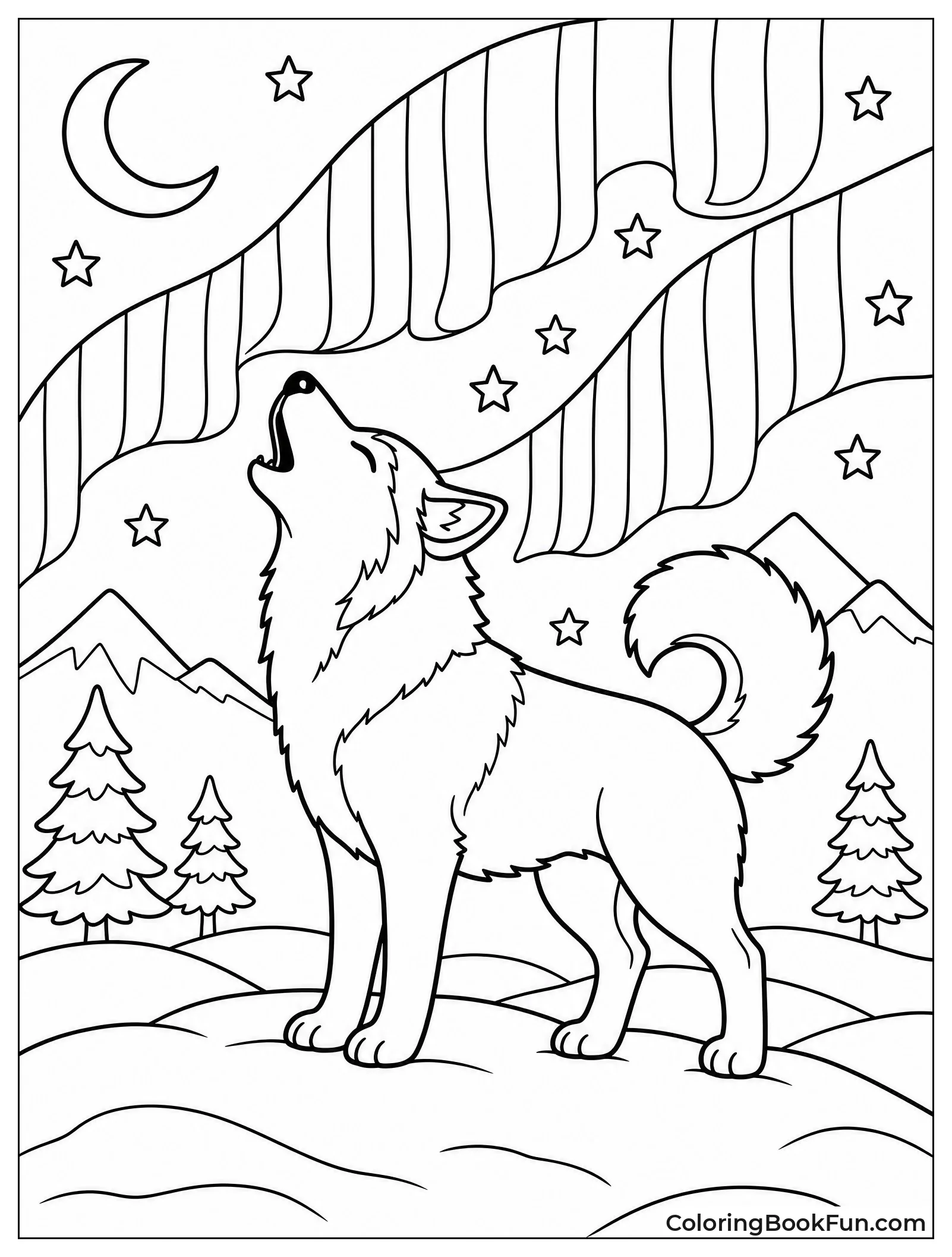 Husky Howling at Aurora