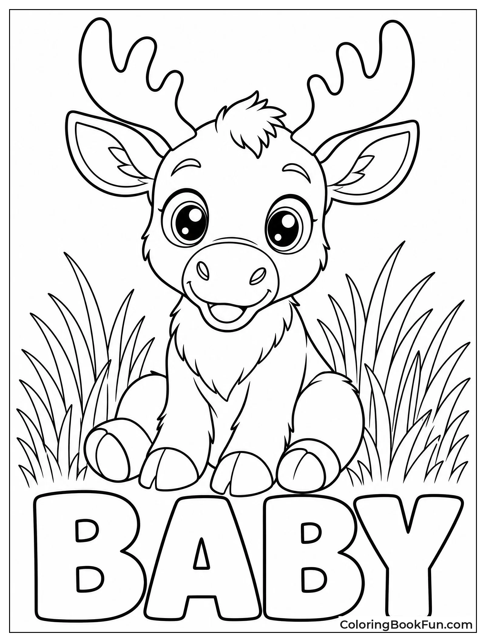 Baby Moose Calf in Grass