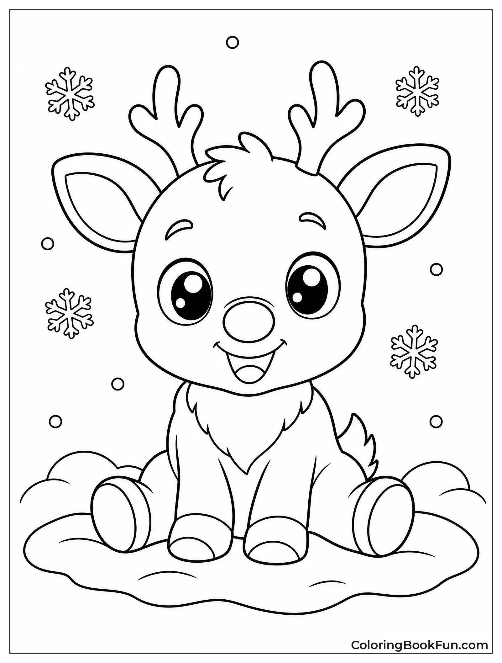 Kawaii Baby Rudolph Sitting in Snow