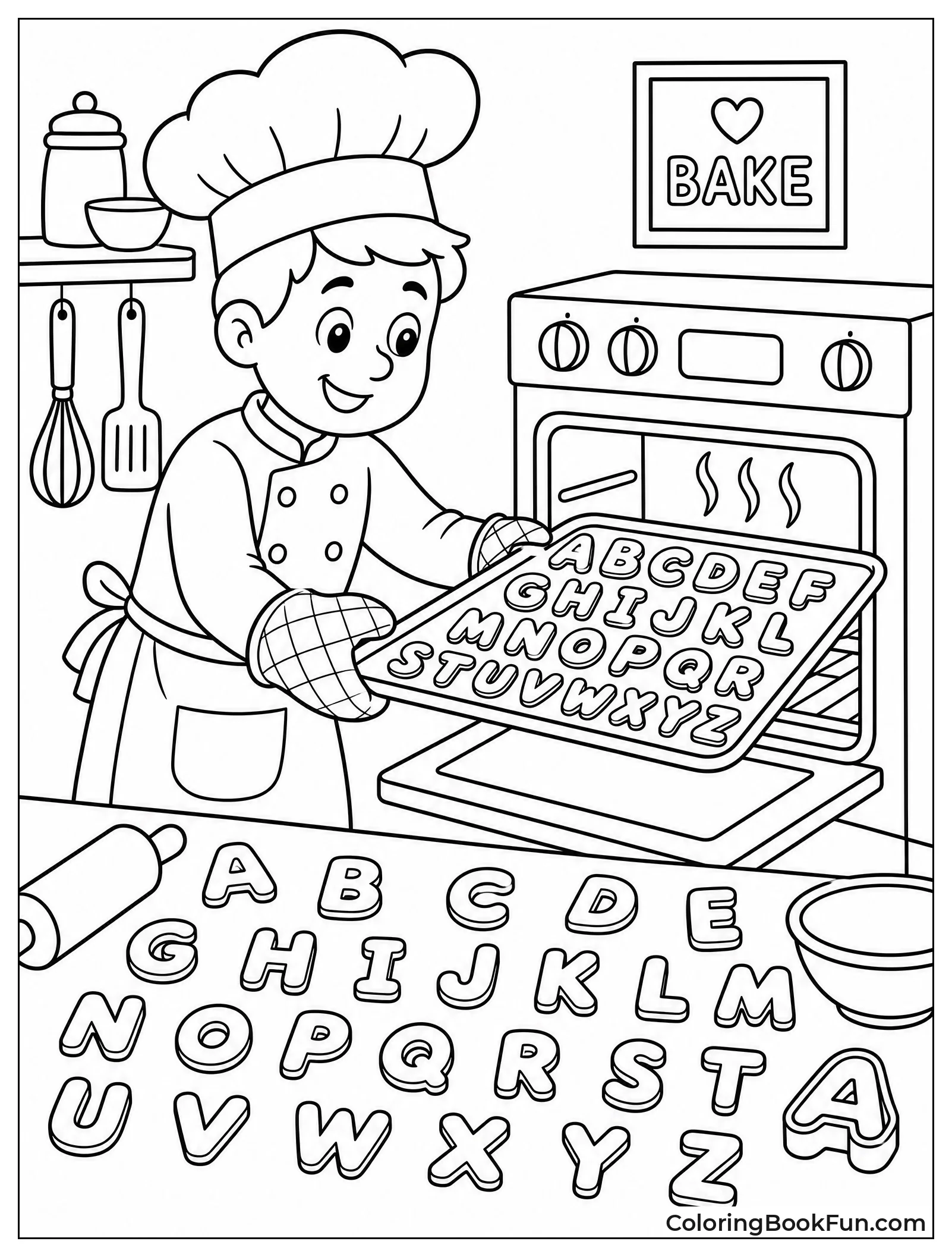 Baker Pulling Fresh Letter Cookies